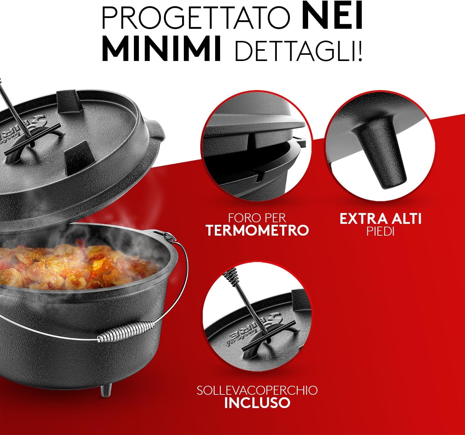 Thumbnail 1 de Taste of Fire [L'Originale] Set Pentola Olandese in Ghisa 7,4 L con Coperchio 1,8 L e Doppia Funzione