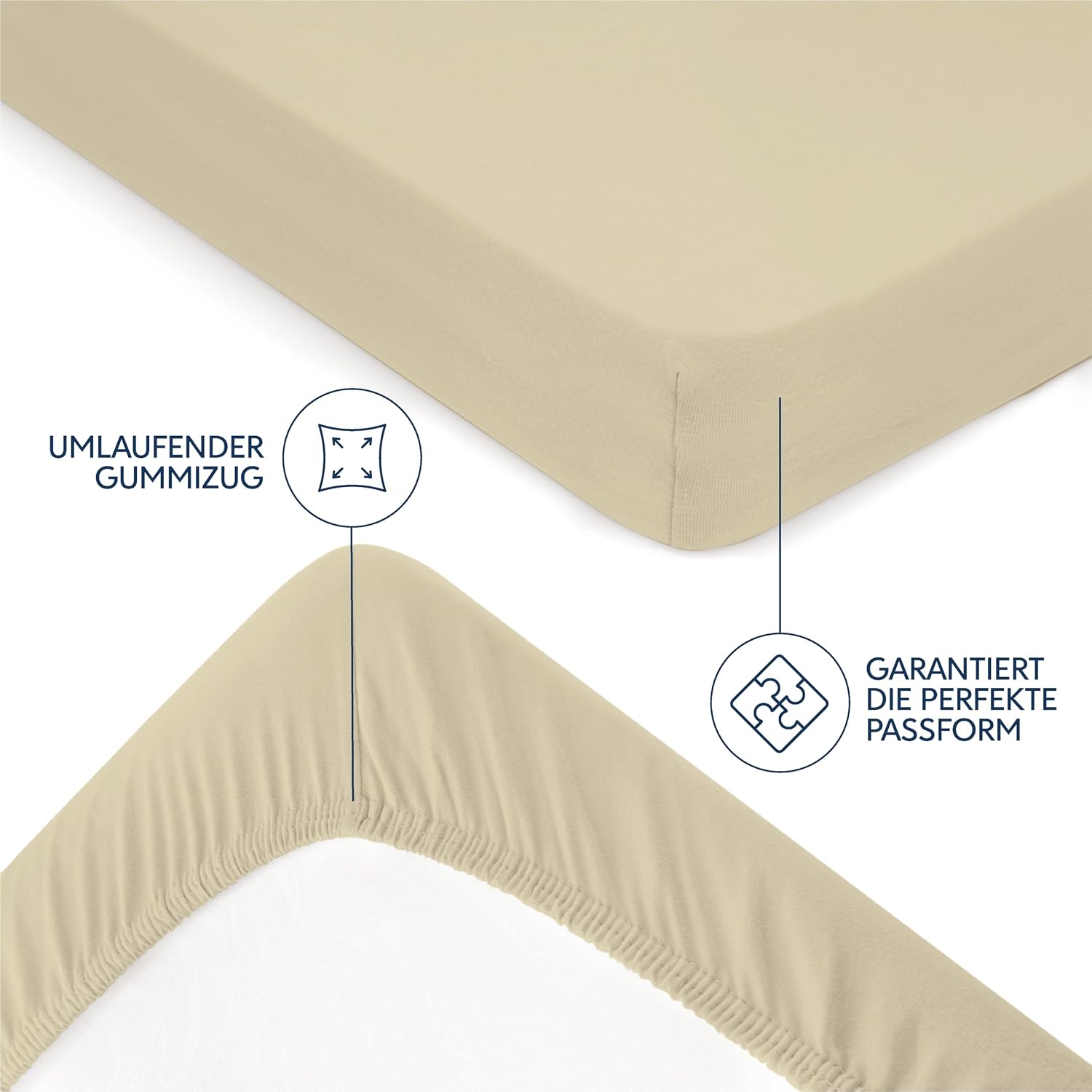 Thumbnail 3 de Dreamzie Premium Spannbettlaken 140x200 cm aus Jersey-Baumwolle (bis 22 cm), Oeko-TEX – Beige