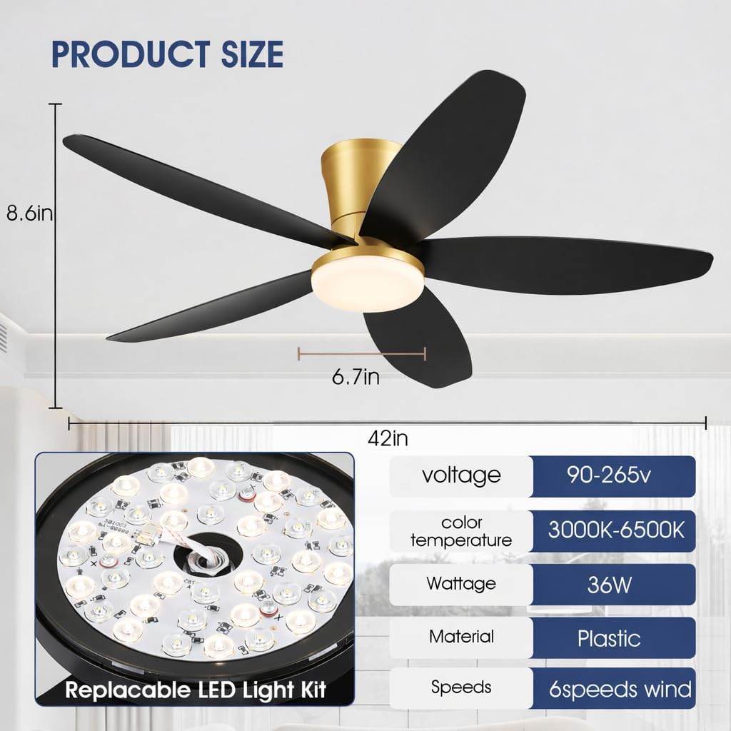 Detalle 2 de Surtime 6666 42-Inch Ceiling Fan with LED Light, Remote and App Control