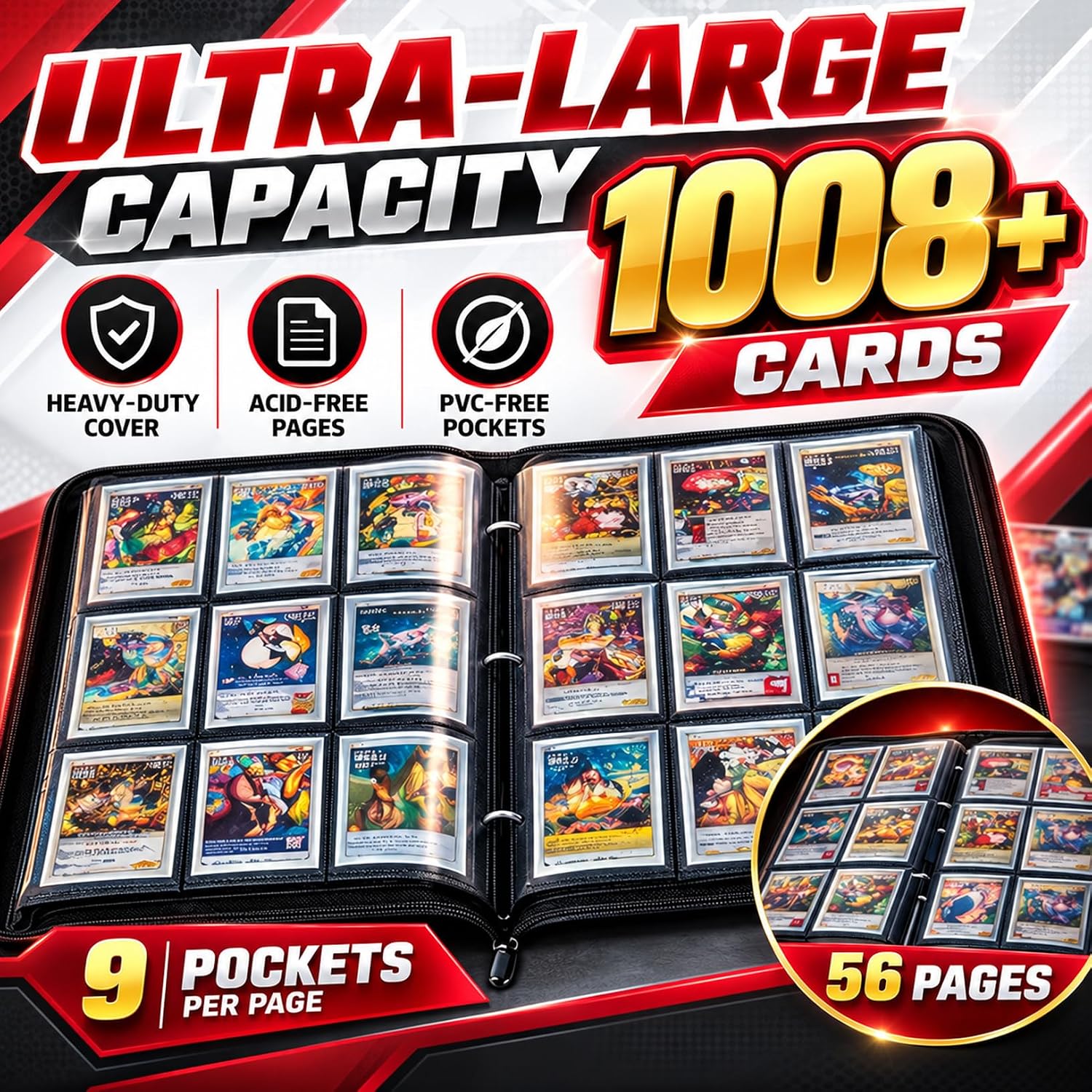 Detalle 2 de MYTCG meng-1008 Trading Card Binder, 9-Pocket, 56 Removable Pages