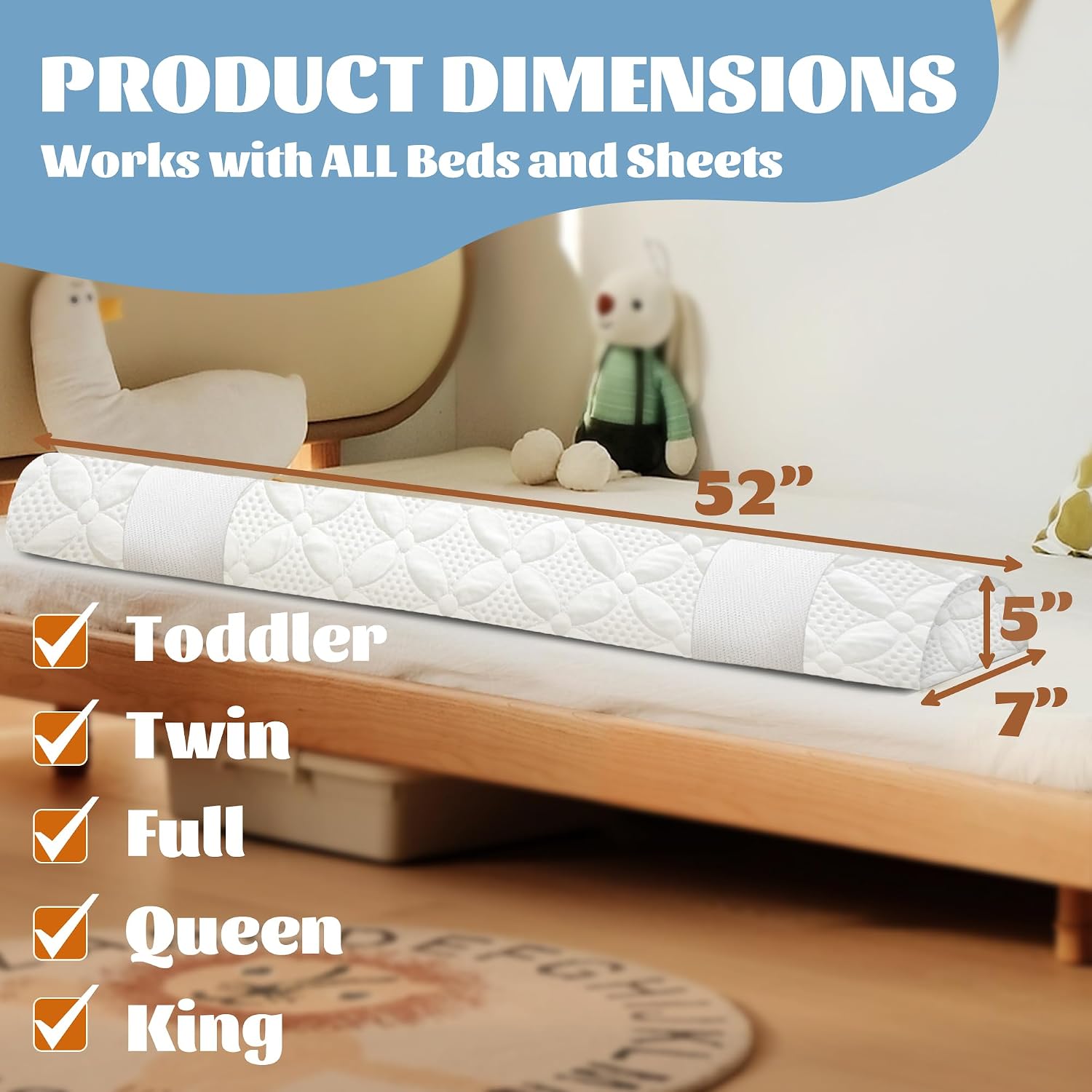 Thumbnail 4 de Asatdd Toddler Bed Bumper, 2-Pack Memory Foam Rail with Washable Cover