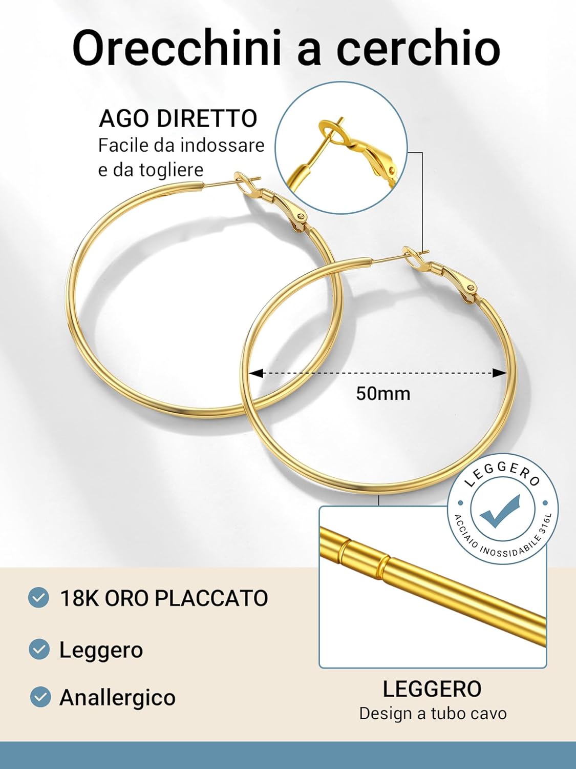 Thumbnail 2 de Prosteel Orecchini Cerchio Argento Oro 14K Placcato