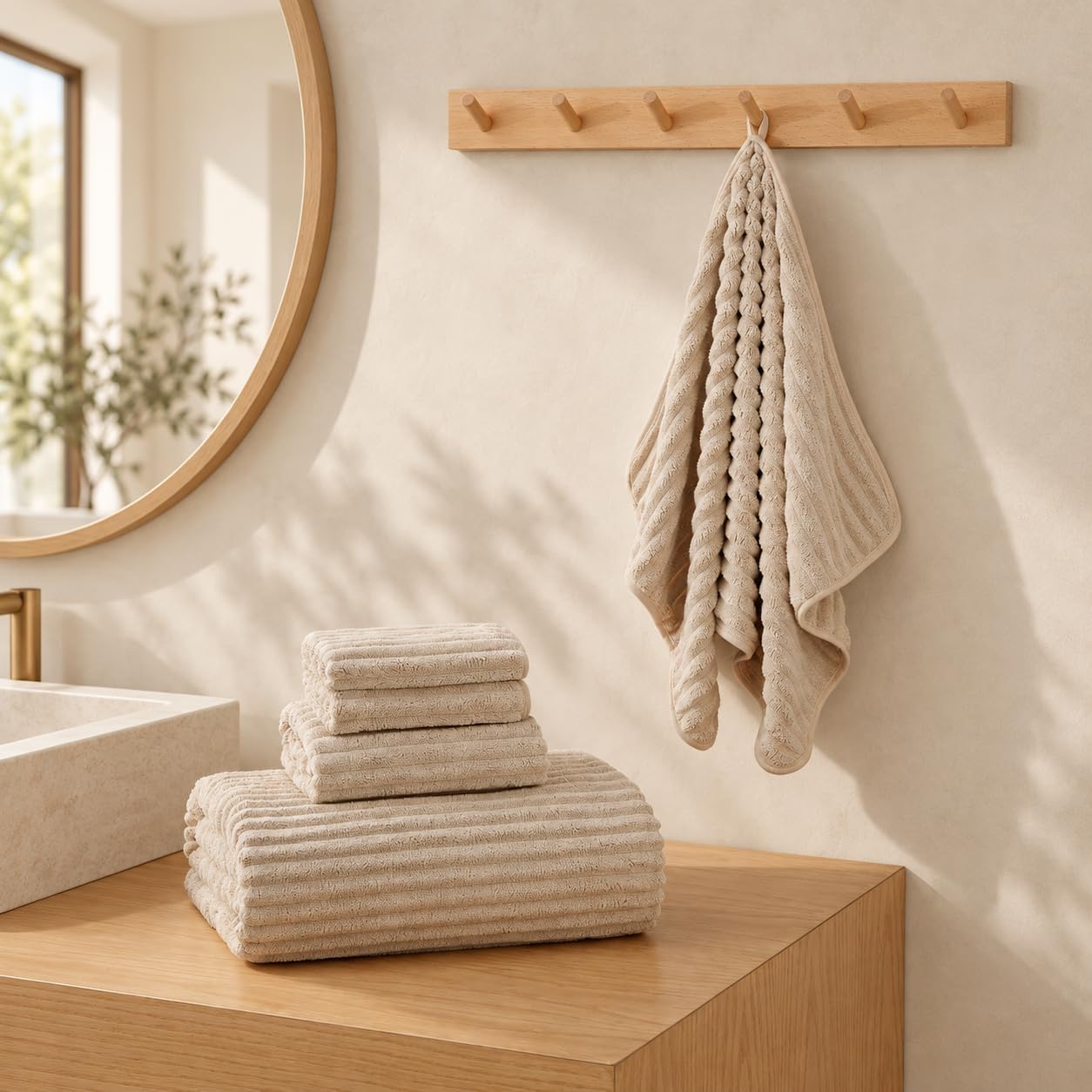 Detalle 2 de NALIVO 2-Piece 40" x 80" Microfiber Bath Sheets, Beige, Quick-Drying