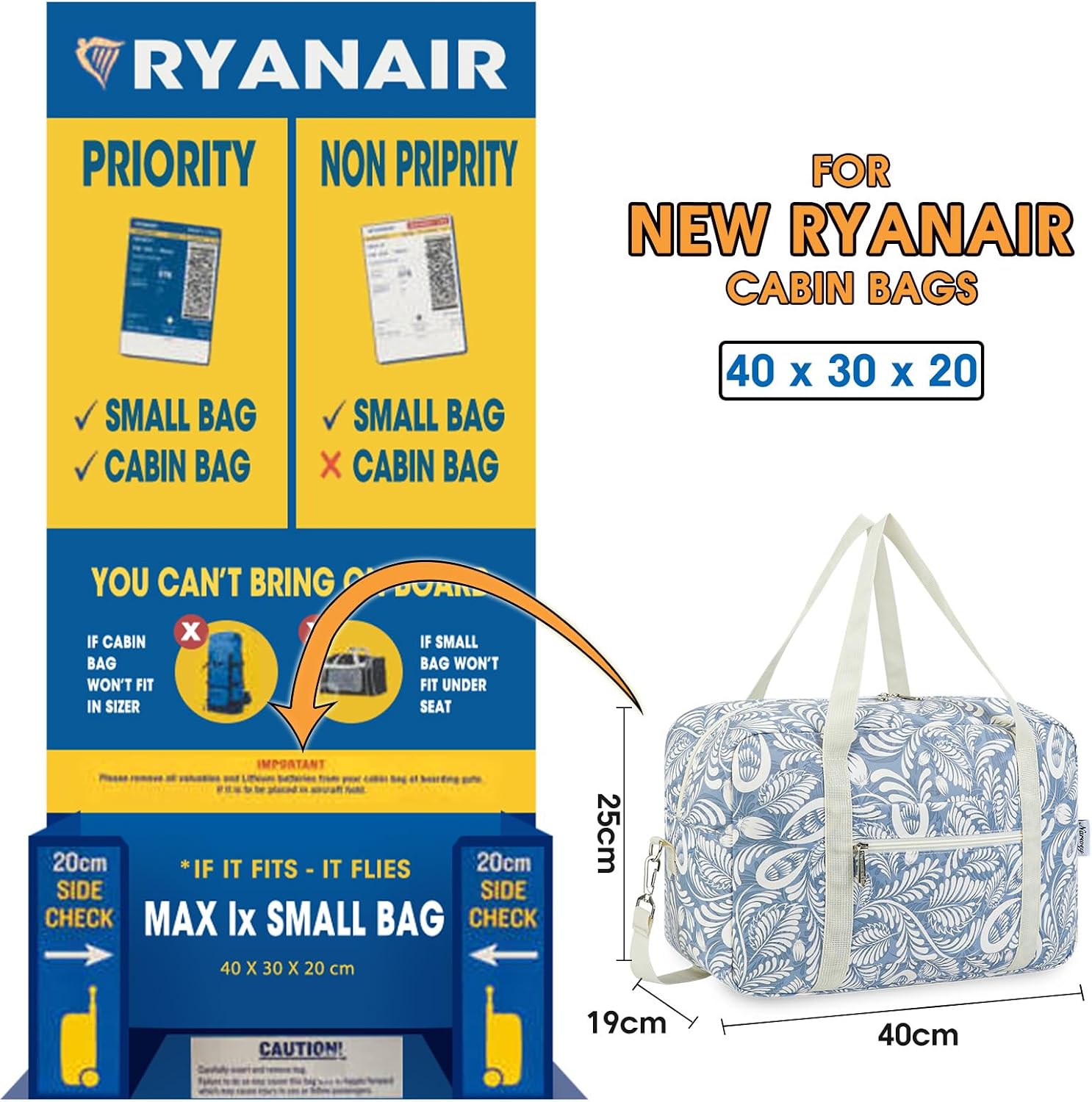 Thumbnail 1 de Narwey 20L Ryanair Handgepäck 40×30×20 cm – faltbare Sport-/Weekender-Reisetasche als Unter-Sitz-Tasche