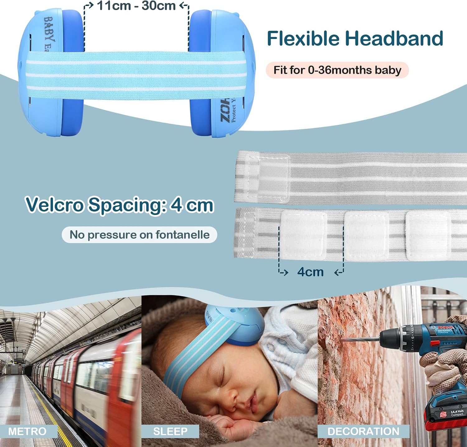 Thumbnail 2 de ZOHAN 001 Baby Ear Defenders: 23dB SNR, Adjustable Headband for Infants and Toddlers (Blue)