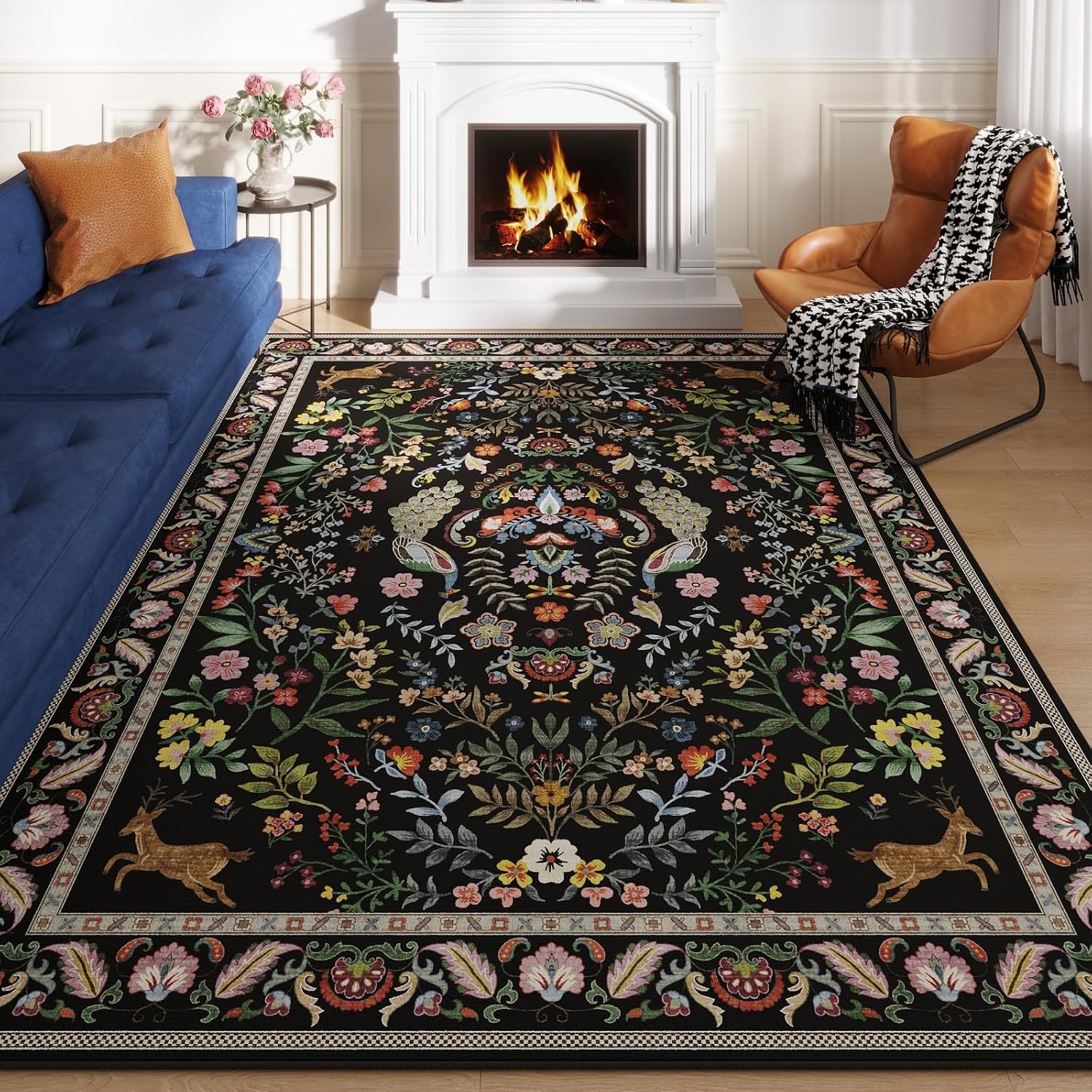 Detalle de Vibrant Black 5x7 Living Room Rug 🏡