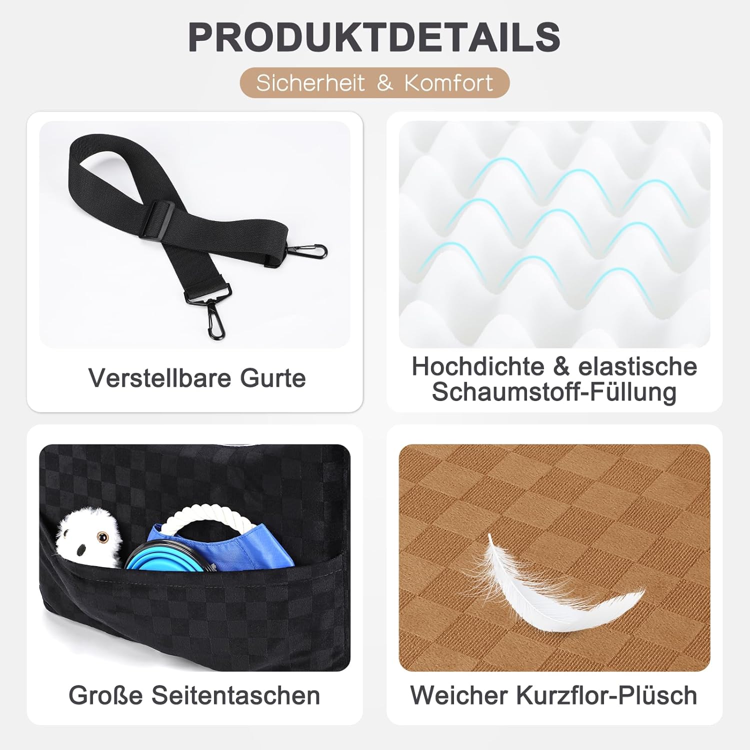 Thumbnail 4 de JOEJOY Hundesitz Auto erhöht bis zu ca. 12,7 cm – mit waschbarem Bezug, Seitentaschen & Memory-Schaum