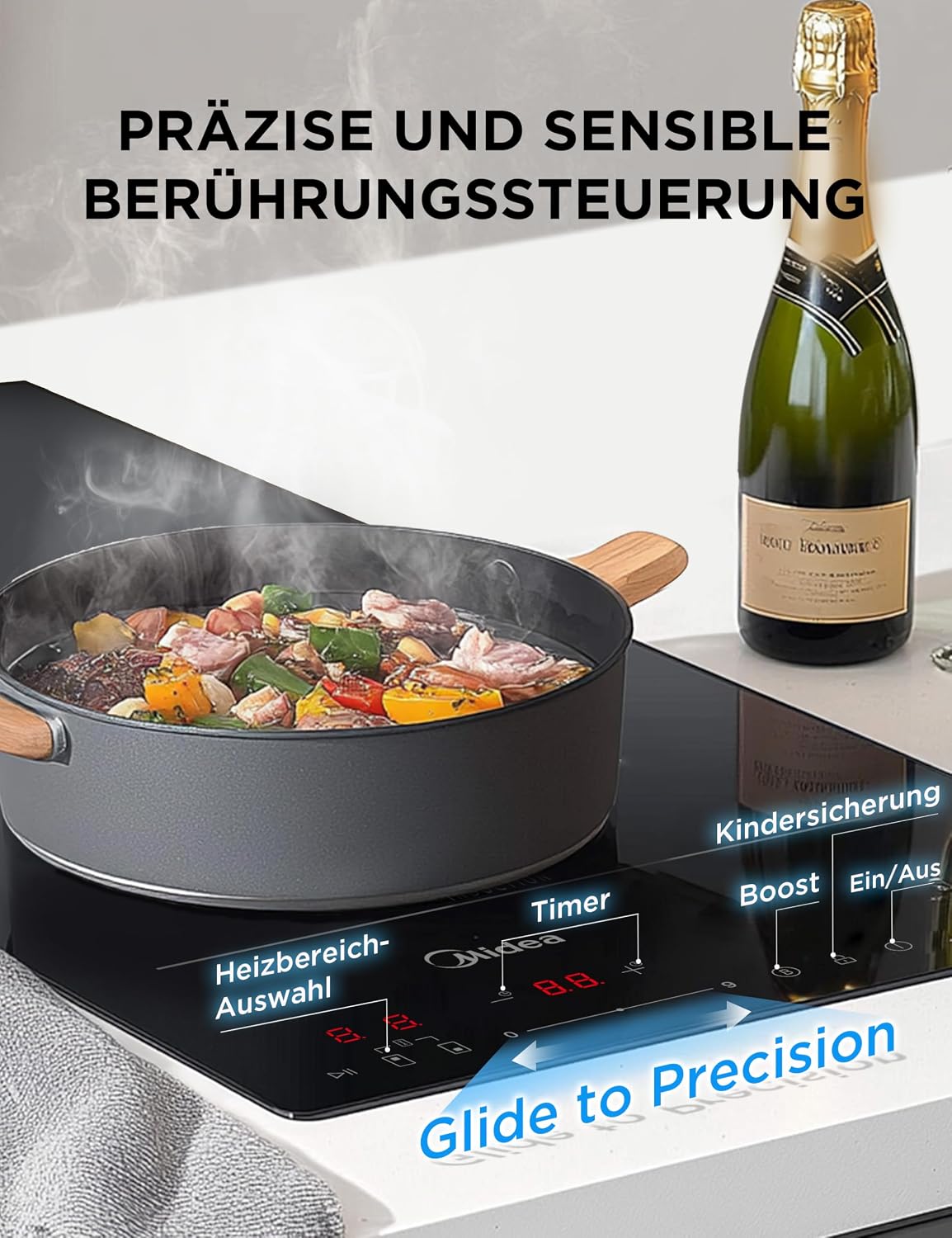 Thumbnail 6 de MIDEA Induktionskochfeld mit Flexzonen – Glaskeramik, 220–240V, Berührungskontrolle