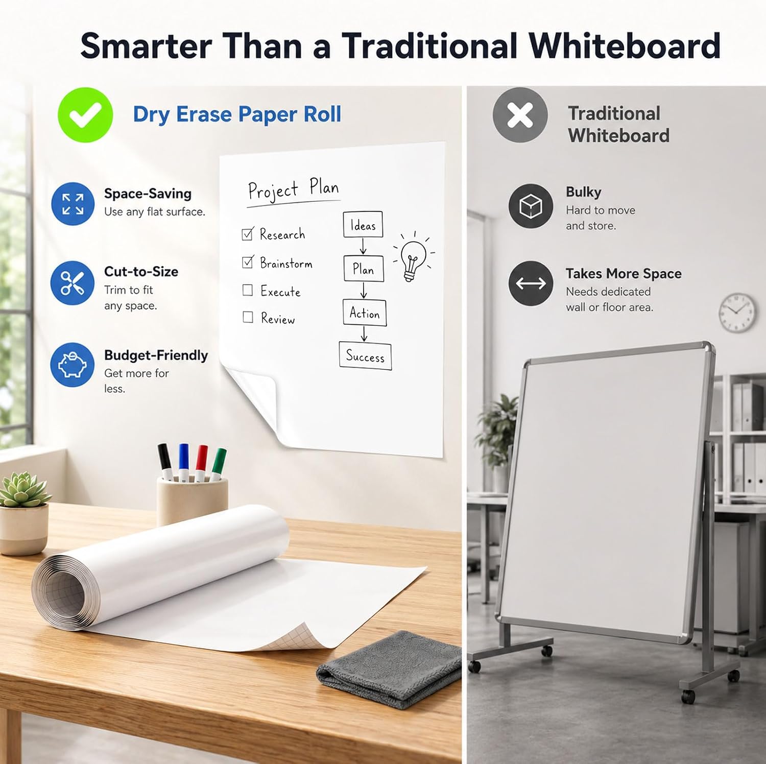 Detalle de HeatPomelo Dry Erase Wall Paper, 100" x 47", Peel-and-Stick PET