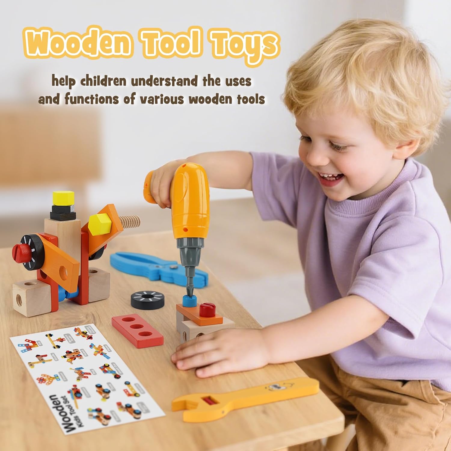 Thumbnail 1 de Kinder Werkzeugkoffer Montessori Holzspielzeug (39-tlg.) ab 3 Jahren – inkl. Akkuschrauber-Spielzeug