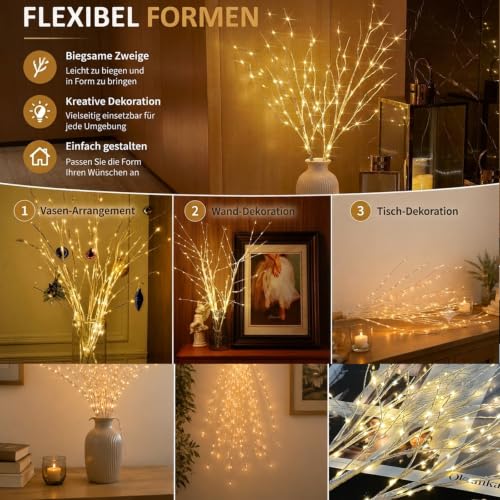 Detalle de Afaiup 2 Stück Lichterbaum innen 132LEDs Lichterzweige mit Timer – warmweißes Dekor-Set
