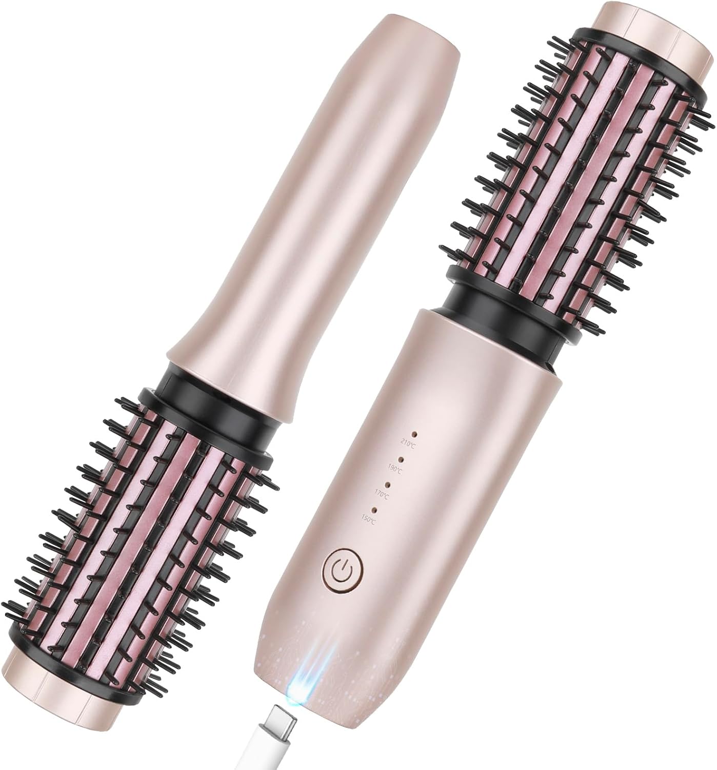 Detalle de Kabellose Lockenstabbürste, Tragbare Reise-Lockenstab-Minibürste für Frauen – 7000 mAh, USB aufladbar, negative Ionen, Rosa