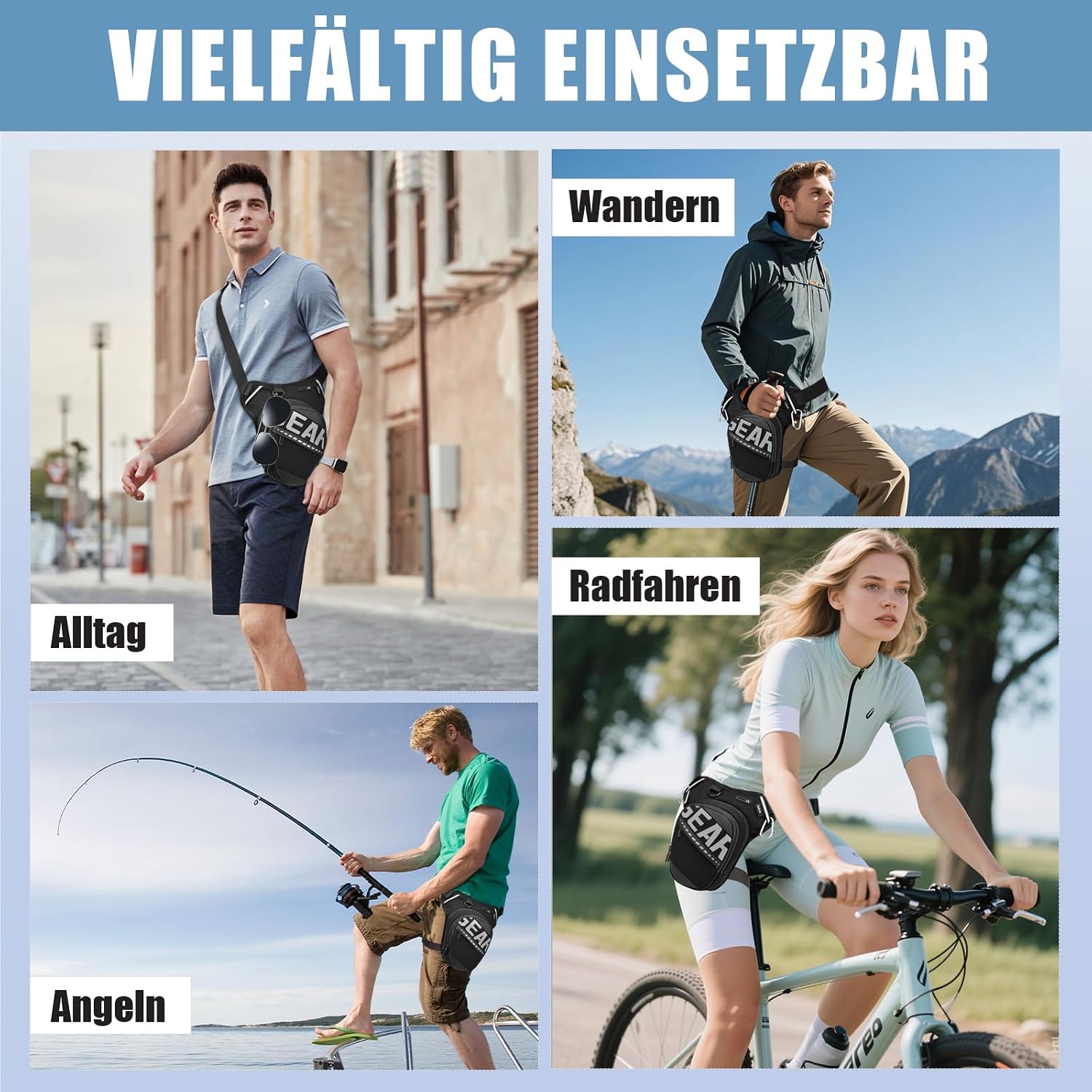 Thumbnail 6 de Eshow Beintasche Motorrad – Erweiterbare Oberschenkeltasche, verstellbarer Beinriemen, Reflexstreifen, 3 Taschen, Schwarz