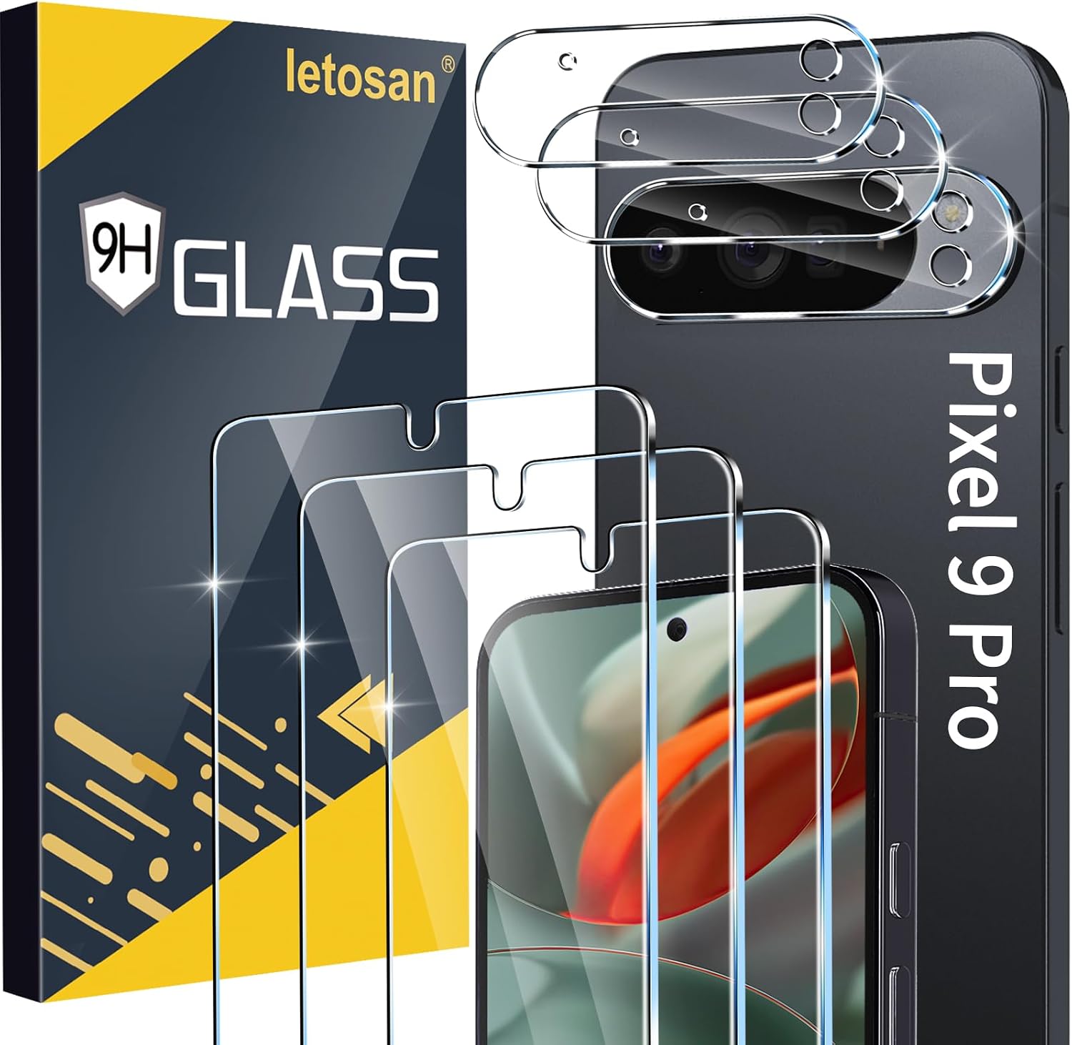 Detalle de Letosan Tempered Glass Protector Set for Google Pixel 9 Pro