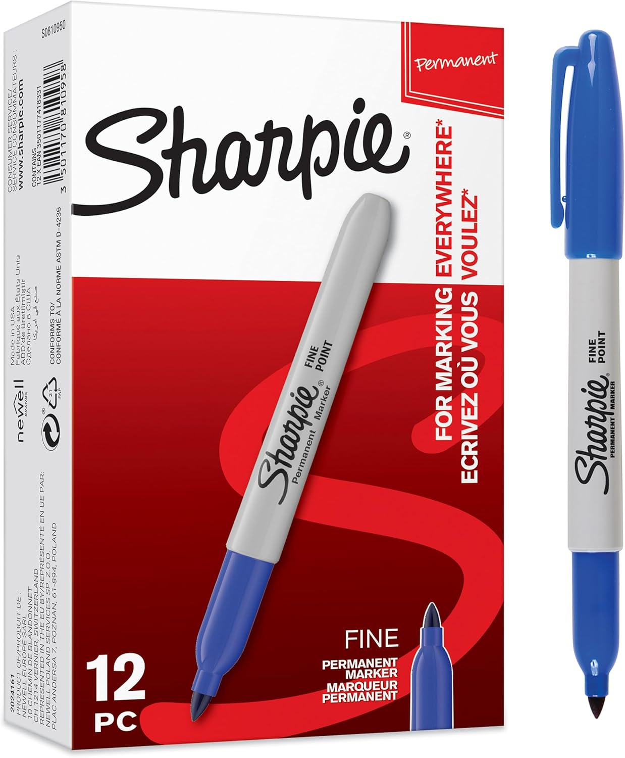 Detalle de Sharpie pennarelli indelebili punta fine blu – confezione da 12