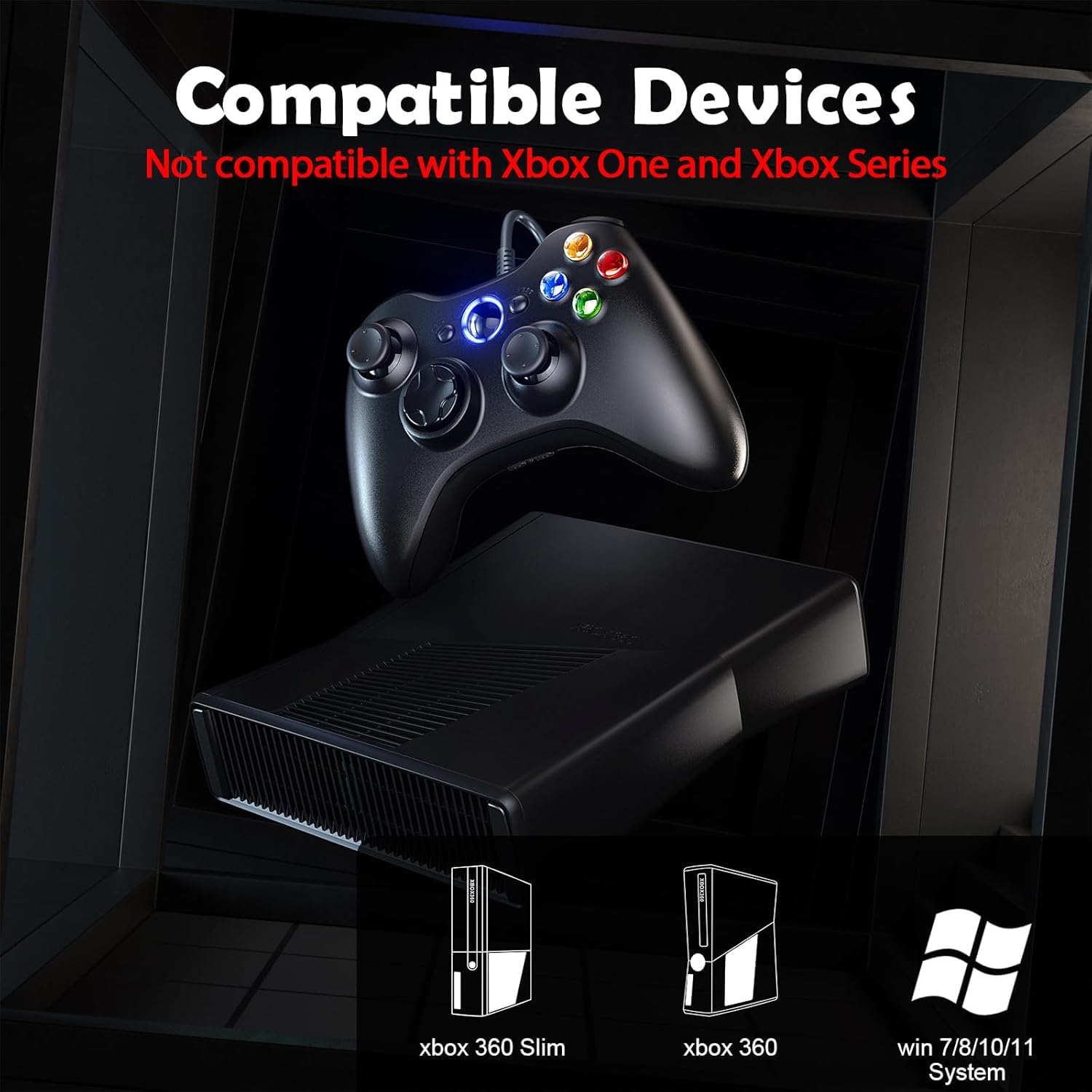 Detalle de Dinosoo 10ft Wired Xbox 360/PC Controller (2 Pack) with Upgraded Joystick, Dual Vibration, and 2.5mm Audio Jack