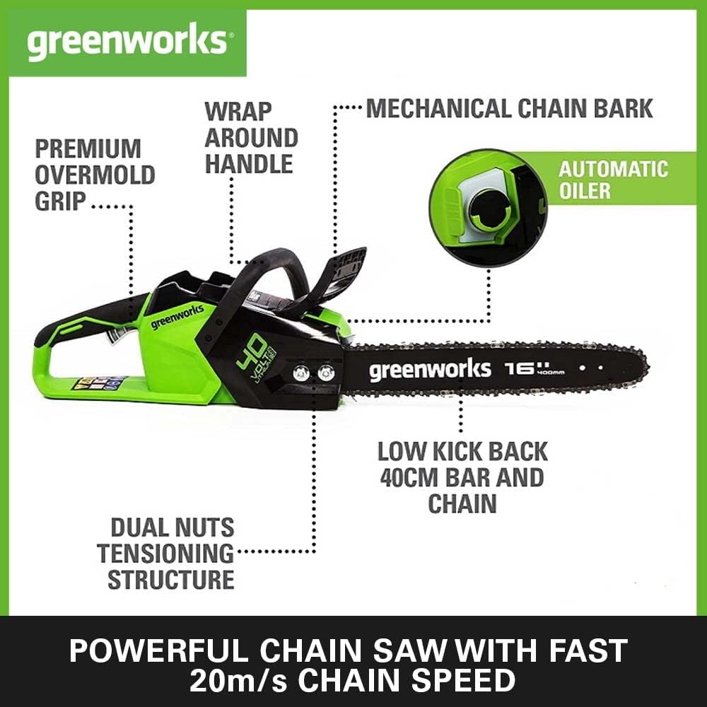 Thumbnail 1 de Greenworks GD40CS18K2X Cordless Chainsaw with Brushless Motor (40cm Bar)