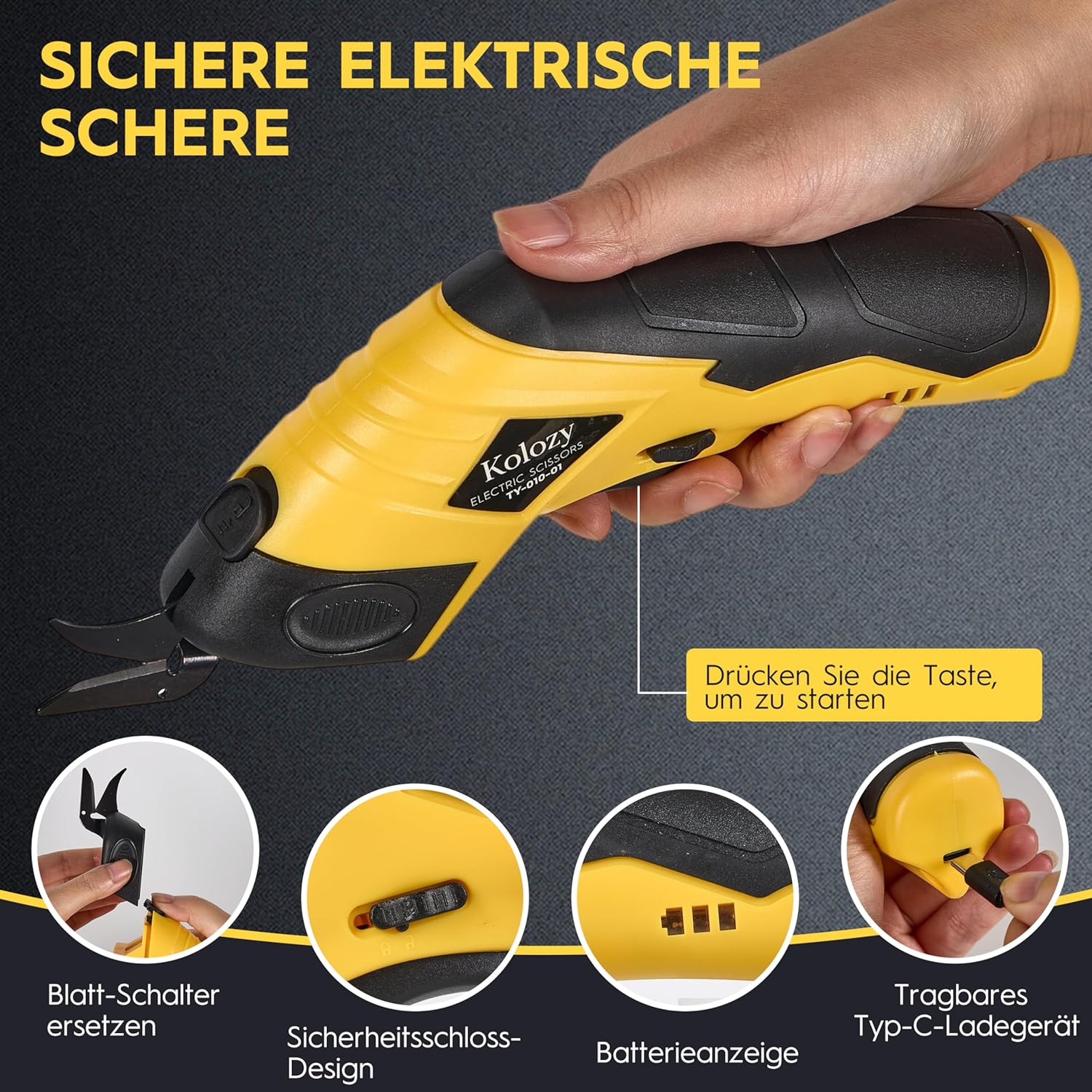 Thumbnail 5 de Kolozy Elektrische Schere Kartonschneider 4V mit 2 Schneidköpfen – wiederaufladbar (2500 mAh)