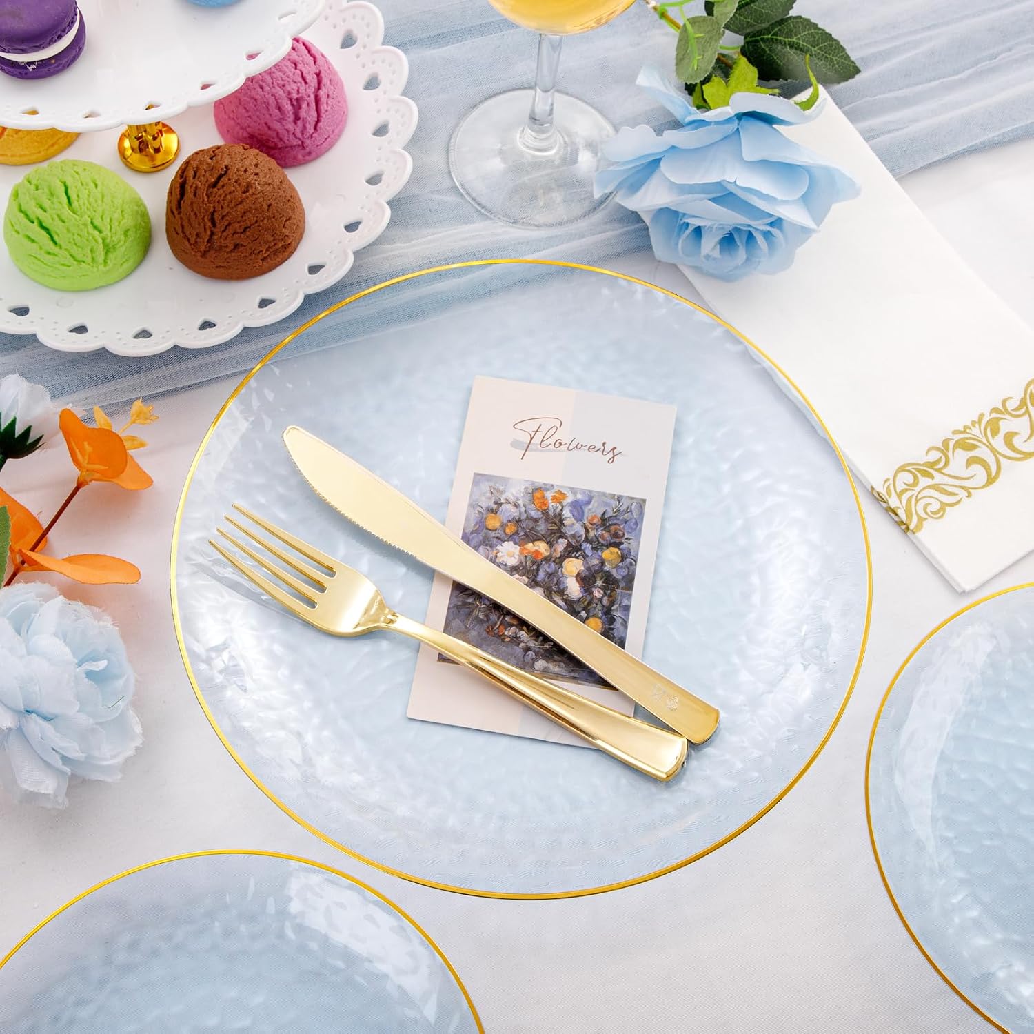 Thumbnail 5 de Rubtlamp 175 Pcs Blue and Gold Disposable Dinnerware Set for 25 Guests