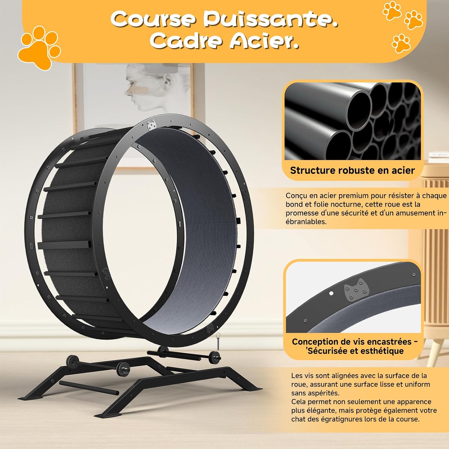 Detalle de GTPLAYER Roue pour Chat XL 100 cm – Roue d'exercice silencieuse avec tapis amovible