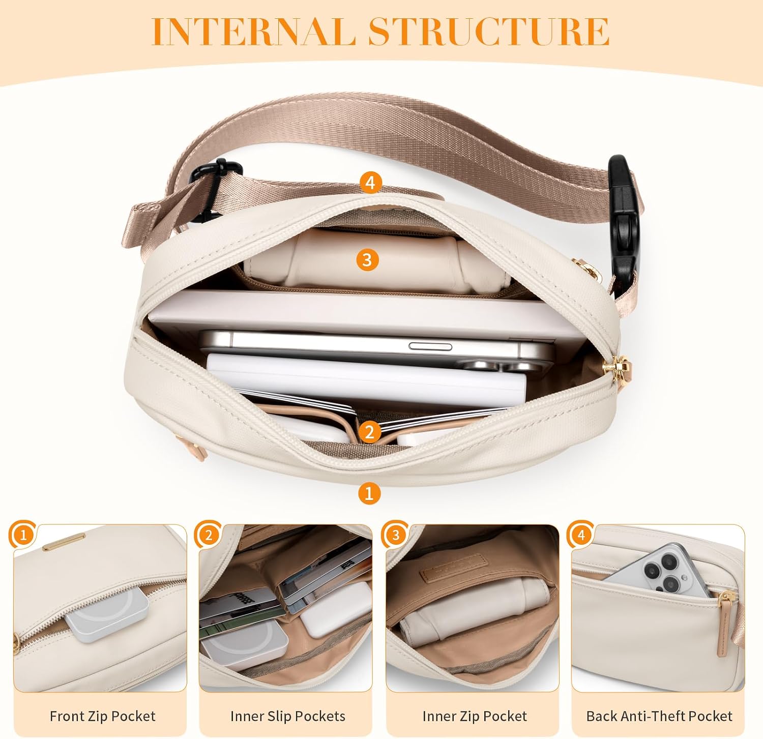 Detalle de GOLF QUALTY crossbody belt bag, Apricot