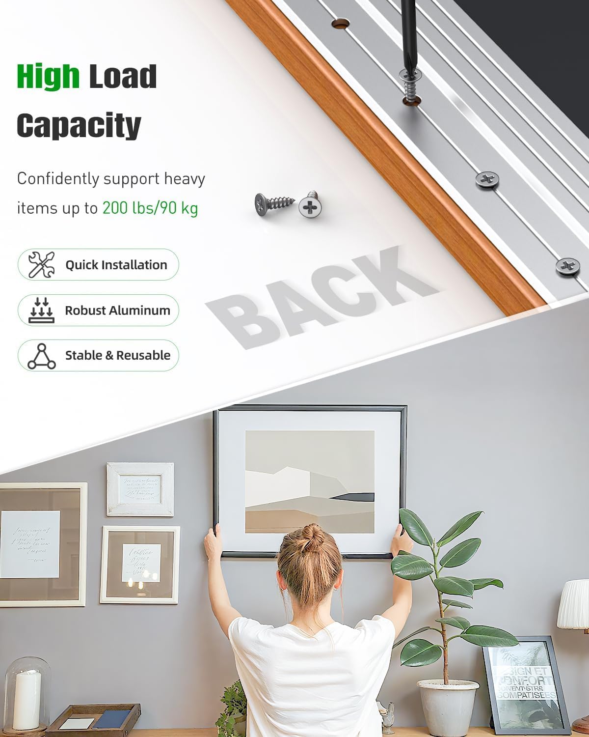 Thumbnail 2 de Uniclife 2 Pairs 76 cm French Cleat Hanger (up to 90 kg) with Bubble Level