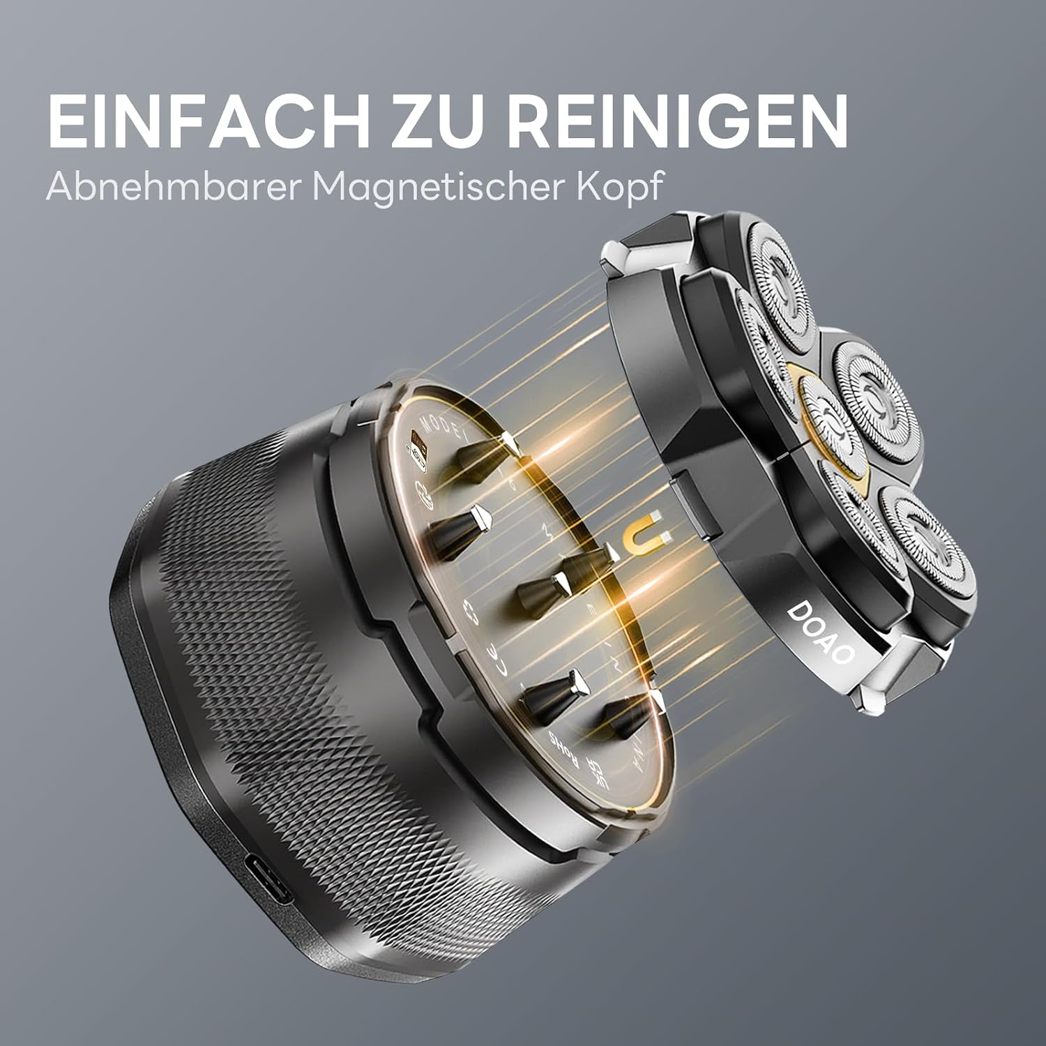 Detalle de Glatzen Rasierer Herren mit 6D-Schwimmkopf, 180 Min Akku, Magnetkopf, IPX6 – Ideal für Kopf- und Bartpflege
