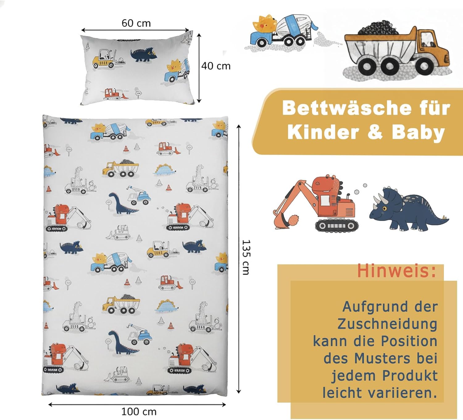 Thumbnail 5 de Kinderbettwäsche 100x135 (Jungen & Mädchen) mit Reißverschluss – 100% Baumwolle, Dinosaurier bunt