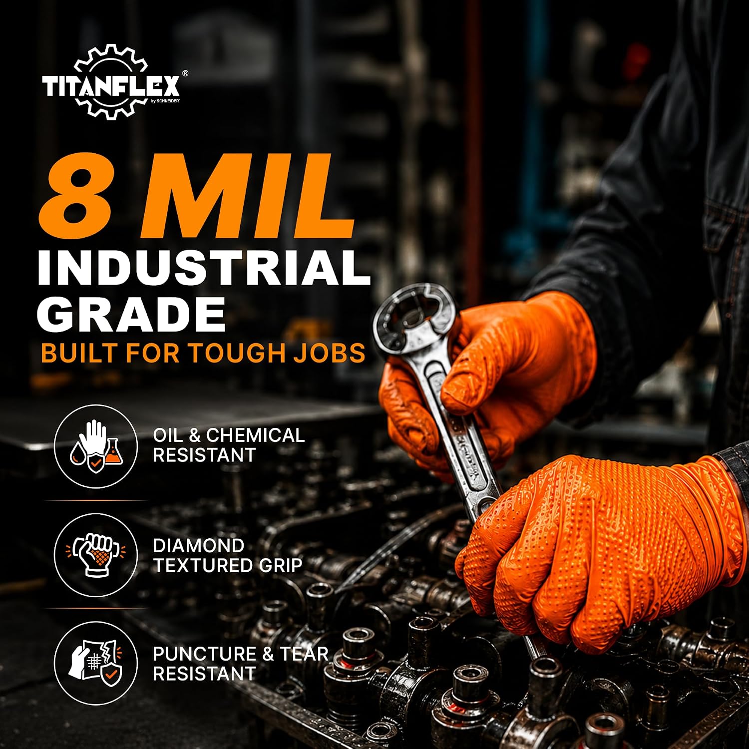 Detalle 2 de TitanFlex Hd45a05 Heavy-Duty Nitrile Gloves, 8-Mil Orange, XXL