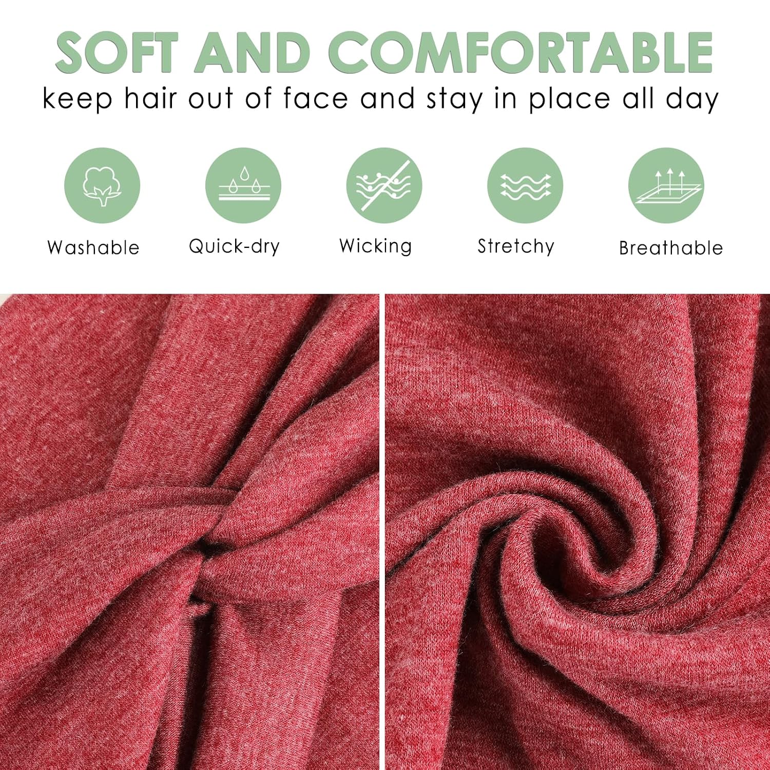 Detalle de Extra Wide 7'' Cotton-Like Turban Headbands (6 Pack) — Non-Slip, Boho Knotted Bandana Wraps