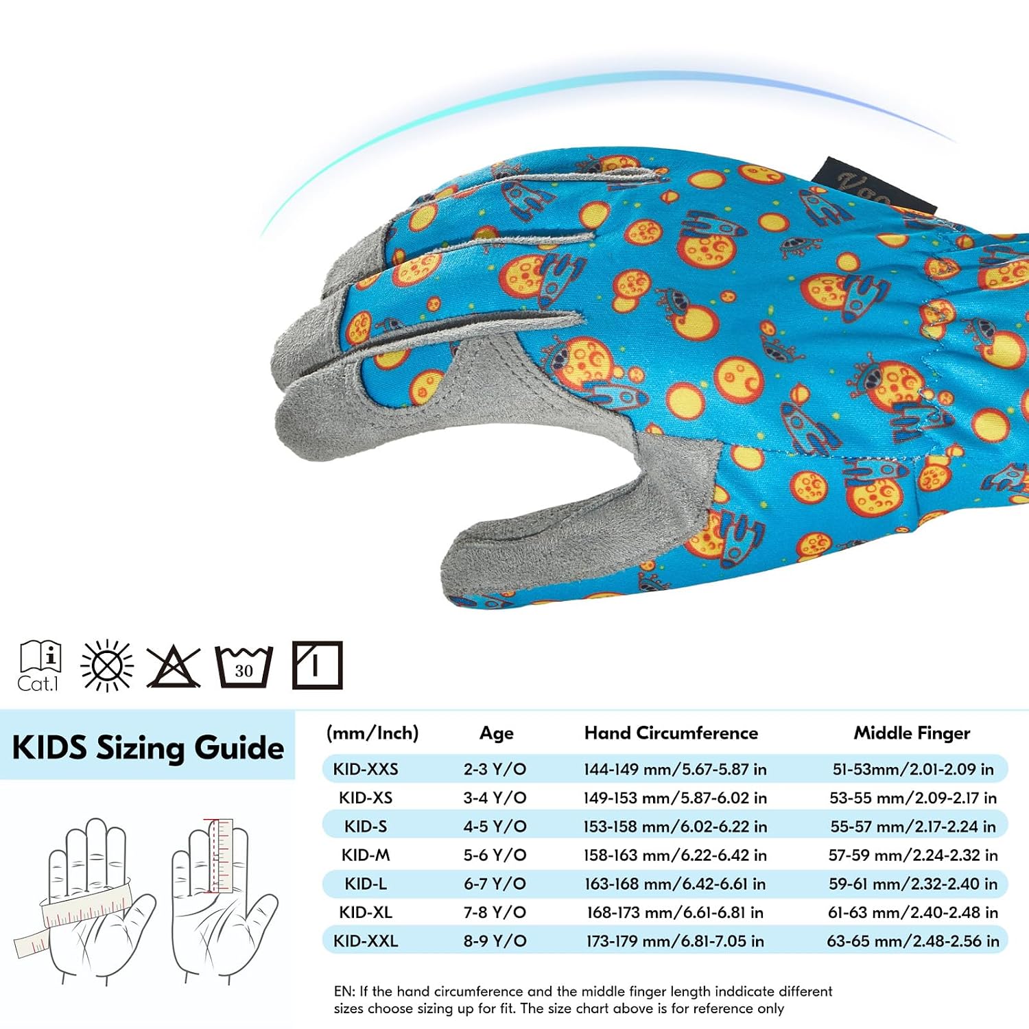 Detalle de Vgo... Kids Garden Gloves in Leather Palm, No-slip, Child- sized Work Gloves for Gardening