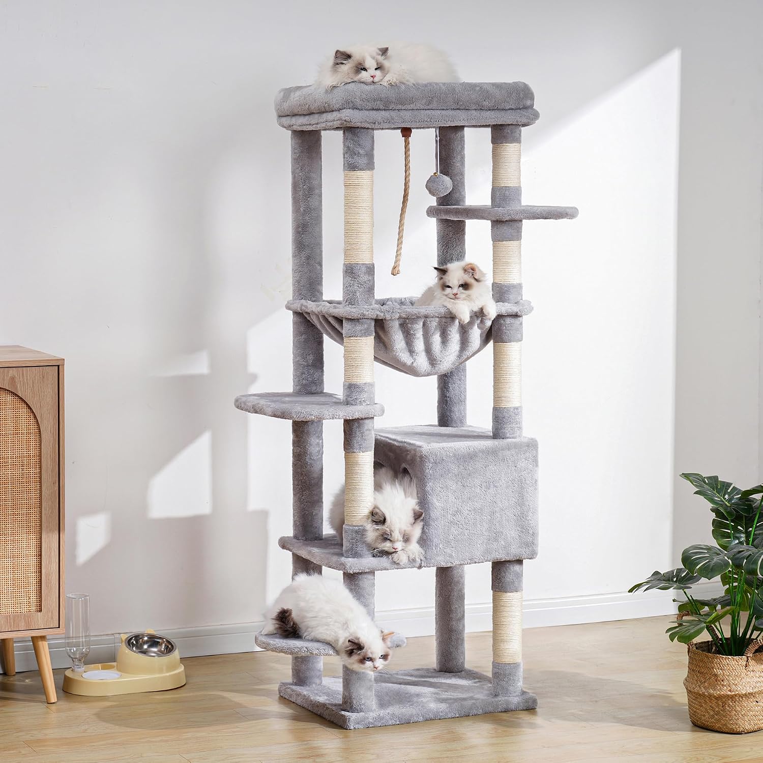 Thumbnail 6 de Heybly Cat Tree for Large Cats Heavy Duty, 153cm XXL Cat Tower with Plush Perch, Cozy Basket and Large Condo