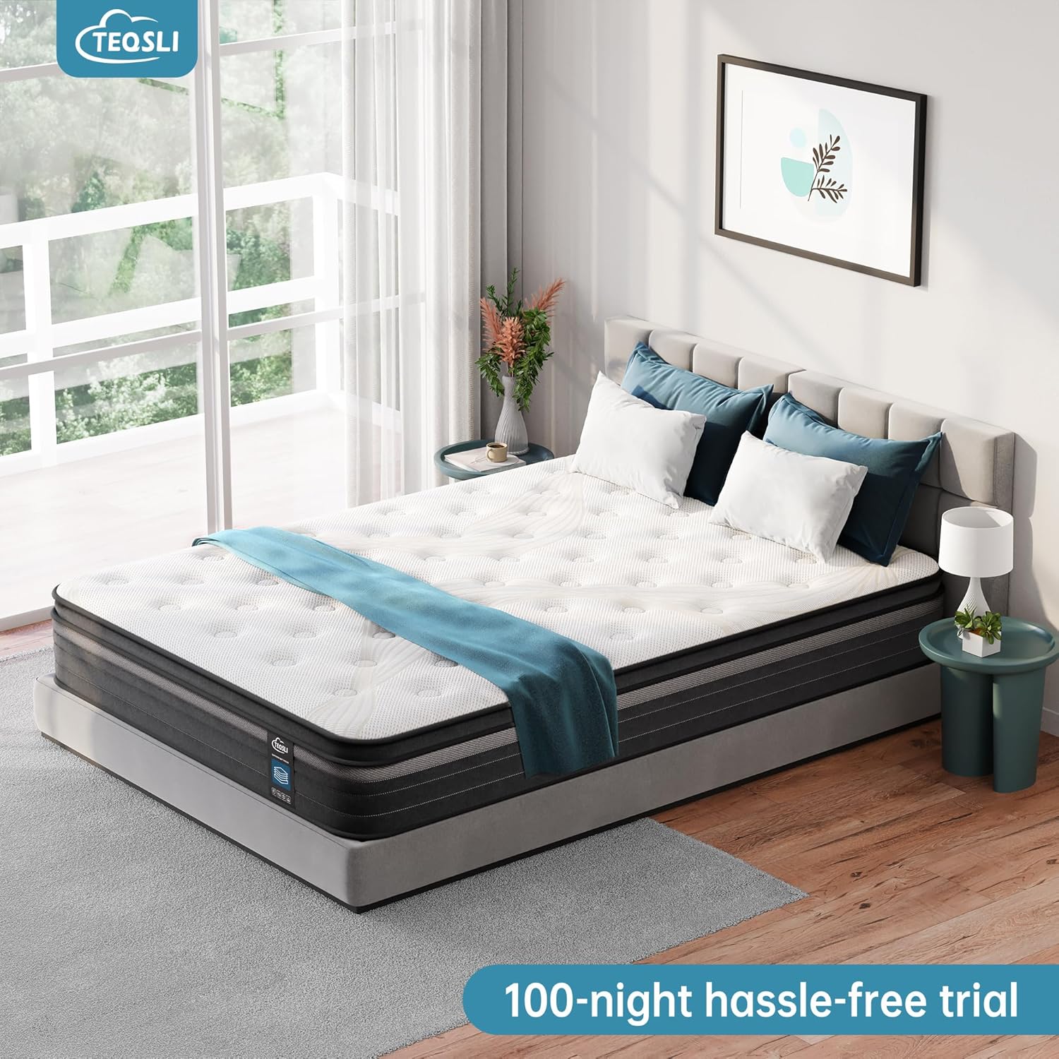 Thumbnail 6 de TeQsli Double Mattress 135x190x27cm – 9‑Zone Hybrid Memory Foam Mattress