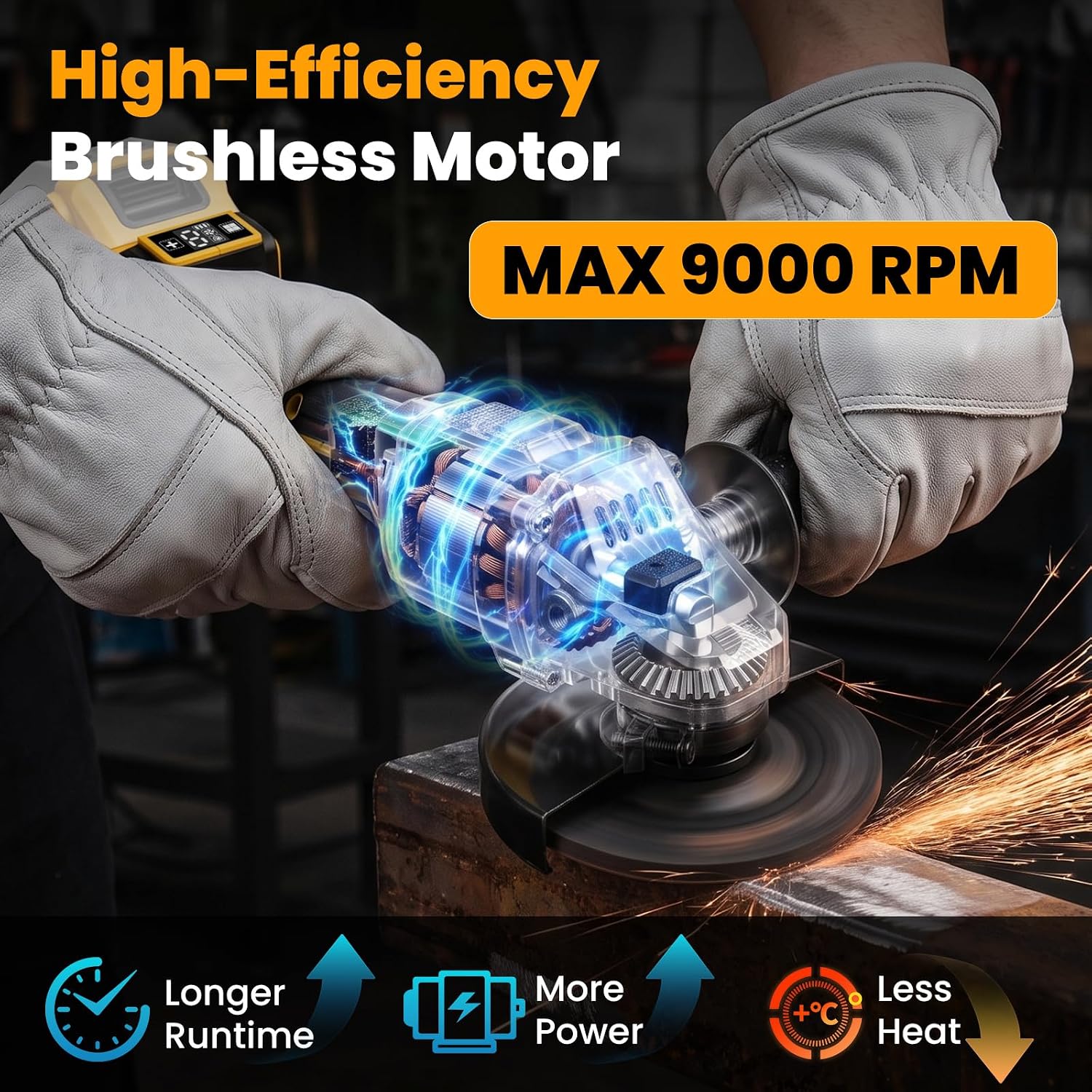 Detalle de Bclythax Cordless Angle Grinder, 4-1/2-inch, 6-Speed with LED Display