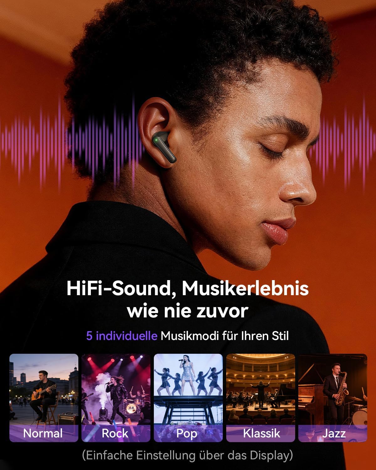 Thumbnail 3 de Kabellose In-Ear Bluetooth-Kopfhörer mit ANC, Touch-LED-Display im Ladecase & Bluetooth 5.4 (schwarz)