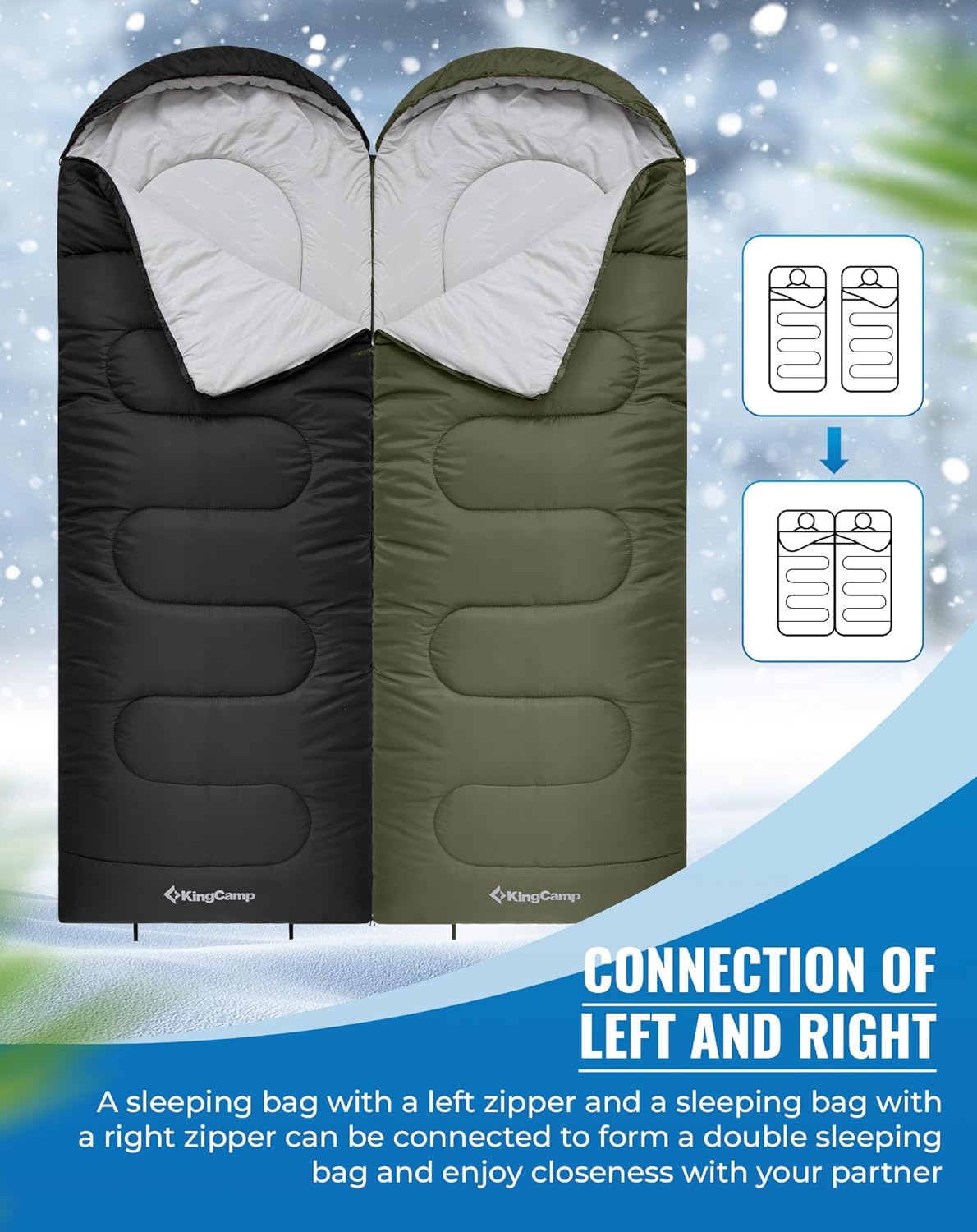 Thumbnail 4 de KingCamp Oasis 3–4 Season Waterproof Sleeping Bag (Left–Right Connectable) for Children & Adults
