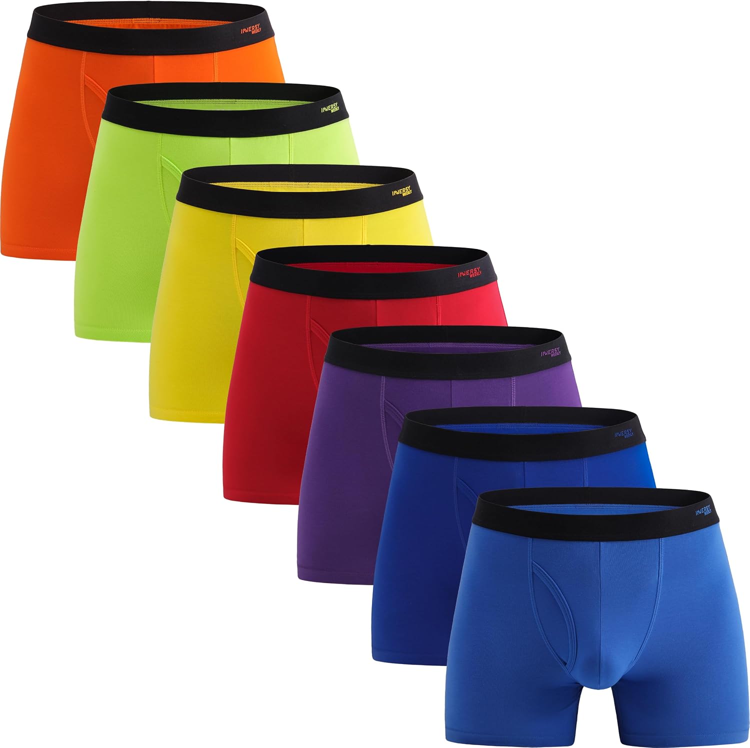 Detalle de INNERSY boxershorts för män i bomull med gylf, färgglada, 7-pack