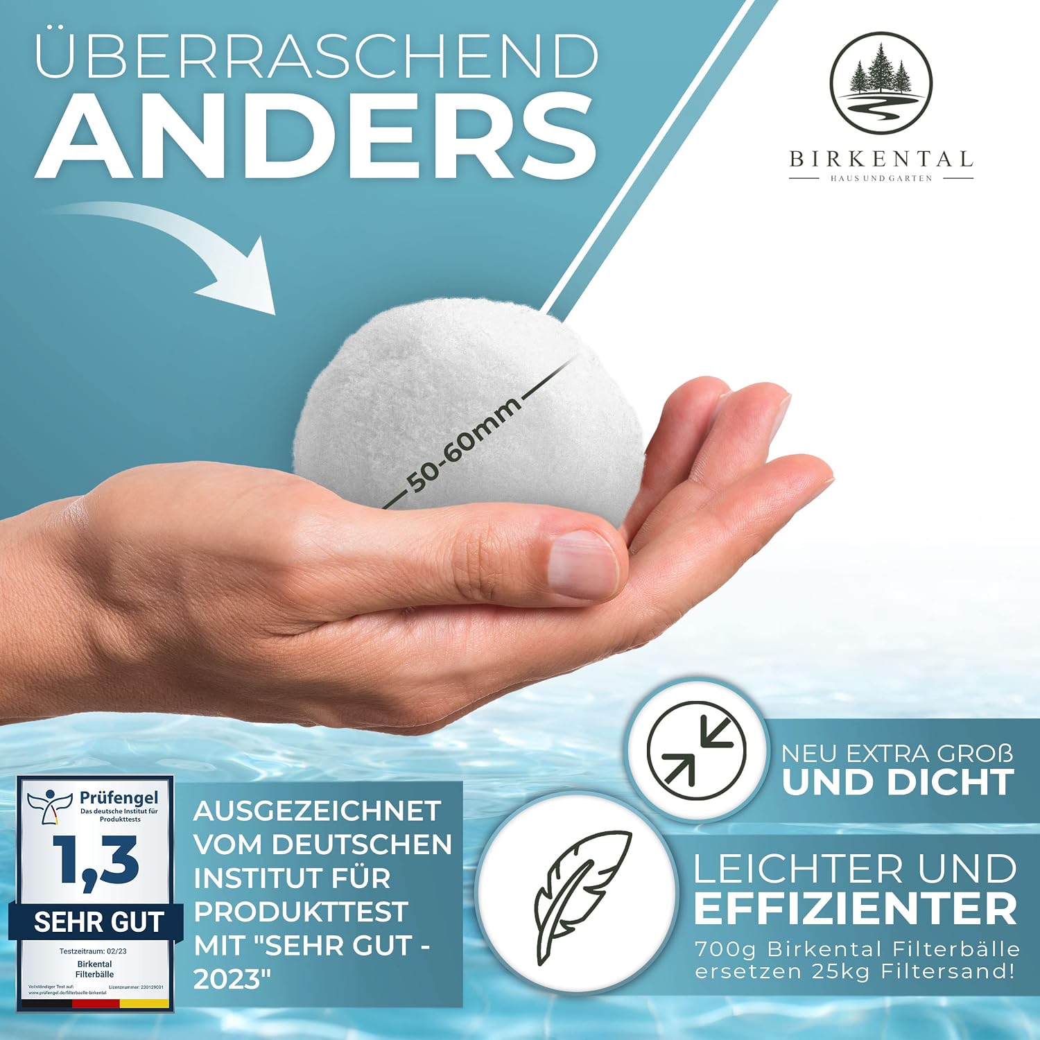 Detalle 2 de Birkental Pool Filterbälle mit Wäschenetz – langlebiger Sandfilter-Ersatz (700 g)