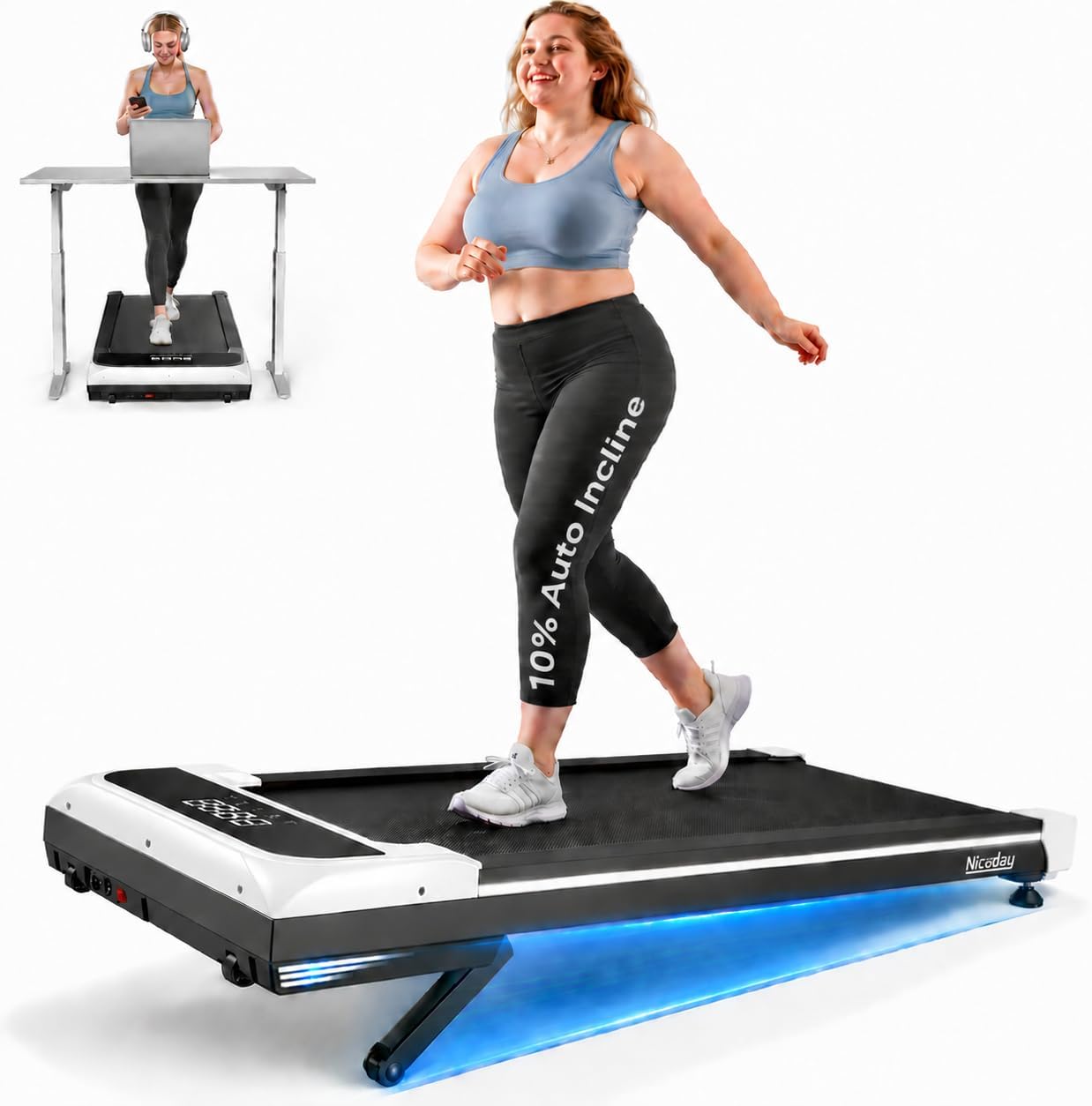 Detalle de Niceday 6706Y Walking Pad Treadmill, 10% Auto Incline, 3HP Brushless Motor