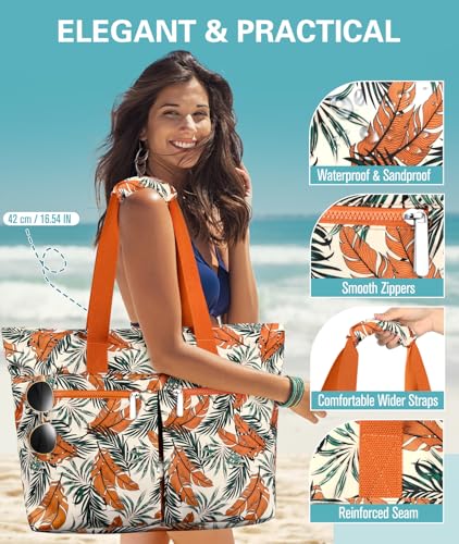 Detalle de ENONEO Bolsa de Playa Mujer Grande XXL: Gran Capacidad, Impermeable y Multifuncional