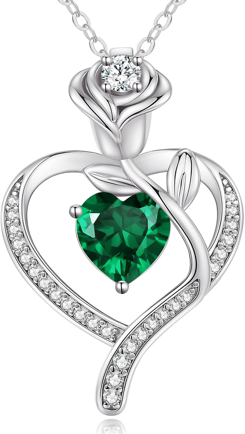 Thumbnail 6 de CDE Collier femme pendentif cœur et rose argent 925 personnalisable avec pierre de naissance