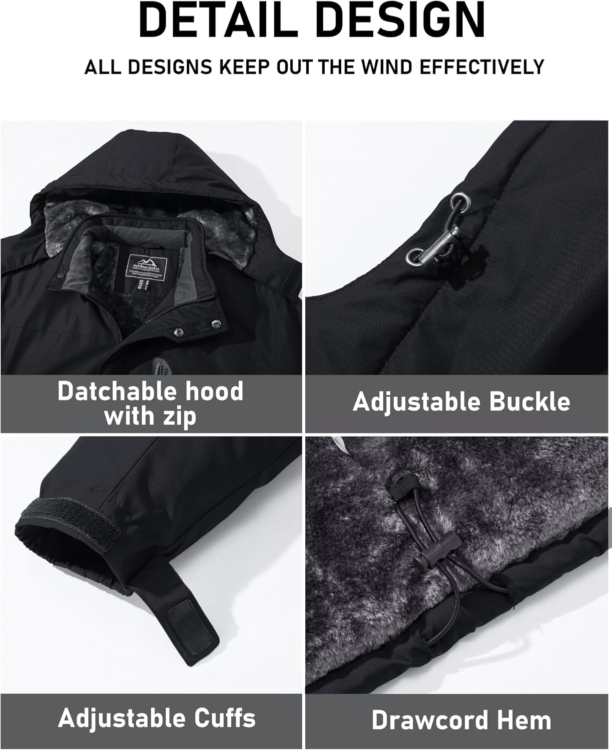 Detalle 2 de MAGCOMSEN Men's Ski Jacket, Fleece-Lined Water-Resistant Snowboard Hoodie