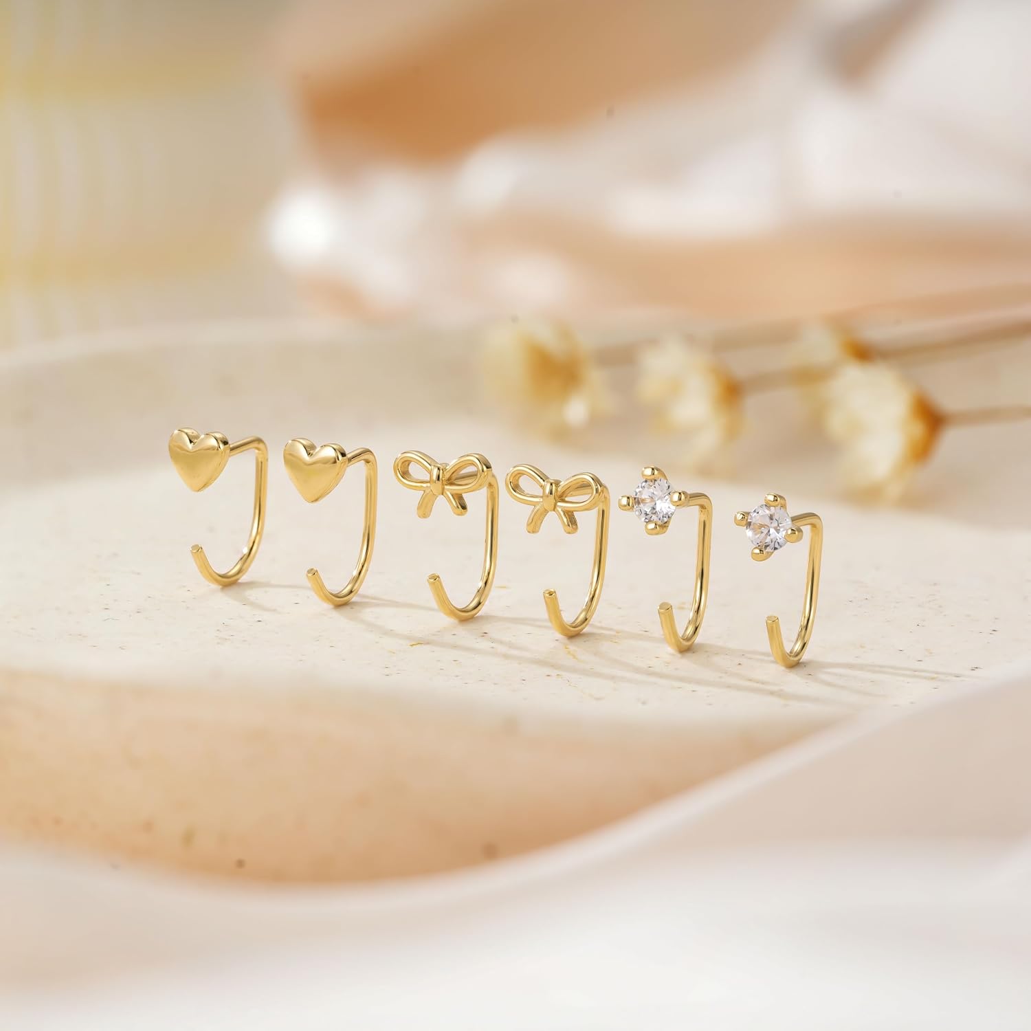 Thumbnail 6 de Robaice Backless Hoop Earrings, 14K Gold Plated