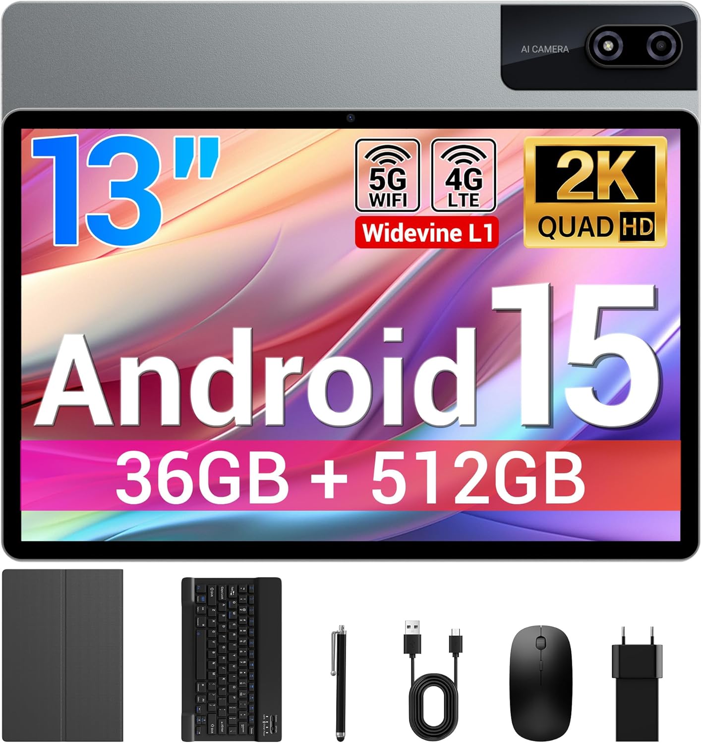 Detalle de BEYNIVAN Tablet13 Pollici Android 15: potenza, schermo e connettività per lavoro e intrattenimento