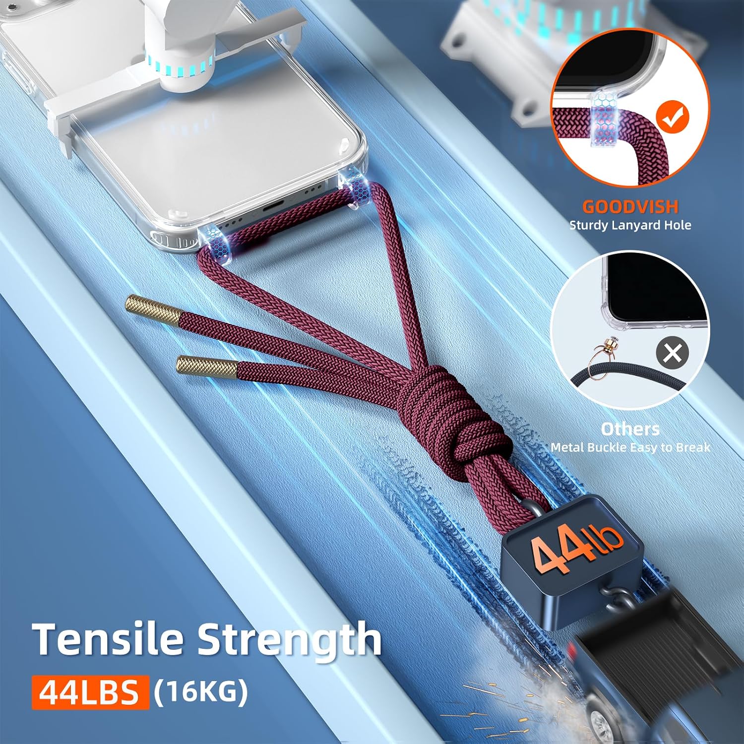 Thumbnail 3 de GOODVISH Handykette für iPhone 14 Pro Max (6,7 Zoll) – transparentes Necklace-Case mit Kameraschutz & Bildschirmschutz, Wine Red