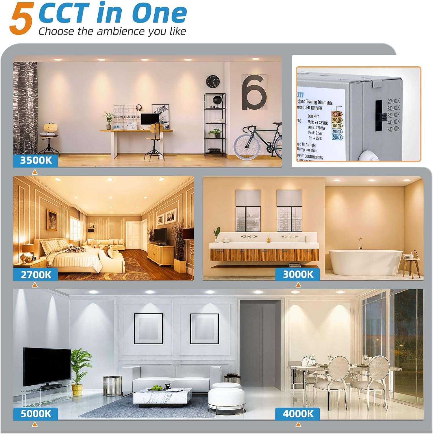 Thumbnail 1 de VOLISUN 24-Pack 6-Inch Recessed Lighting with Junction Box, 5CCT Selectable LED Downlights