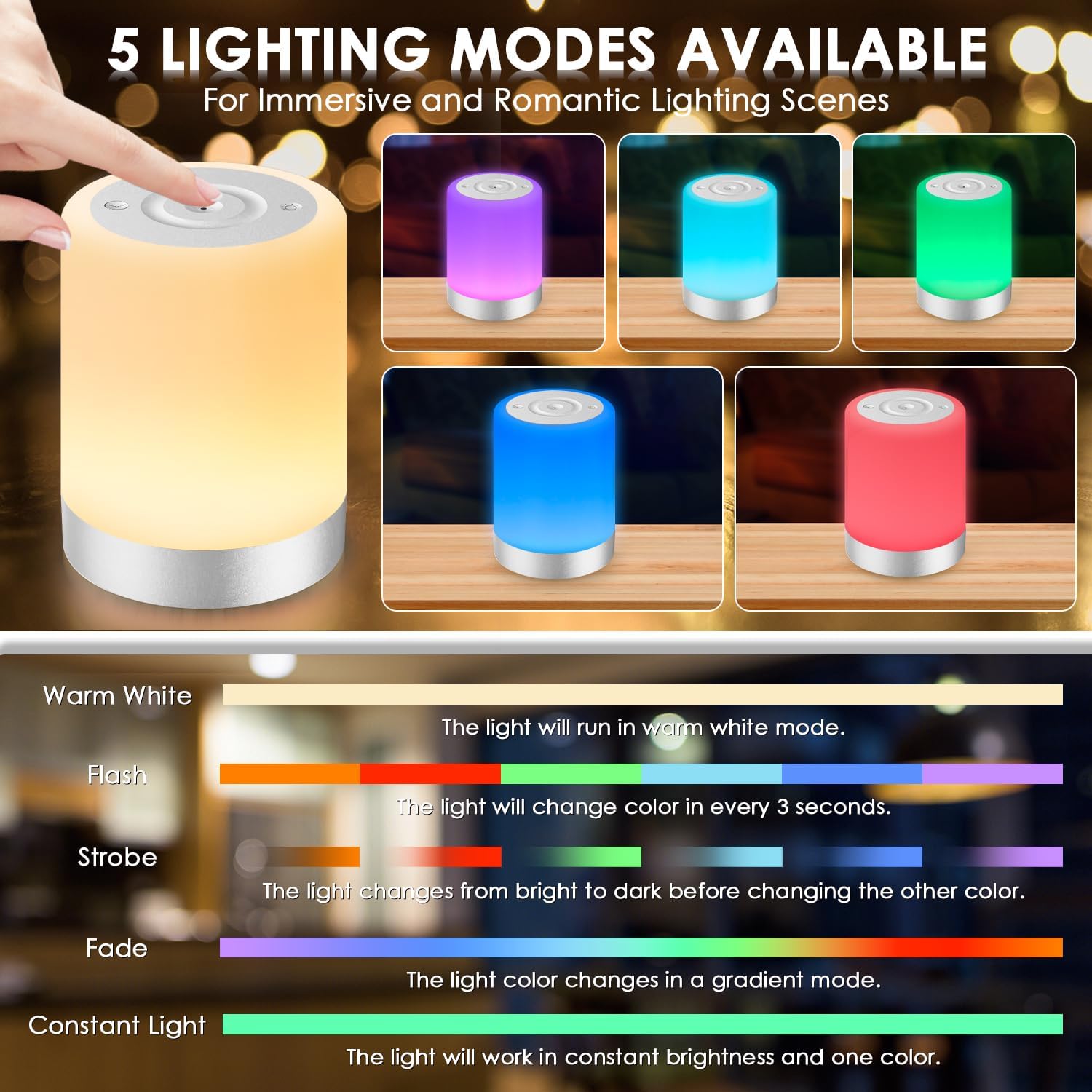 Thumbnail 6 de Auxmir Nachttischlampe Nachtlicht Touch Dimmbar – kabellos, 256 RGB Farben, 3000mAh Akku