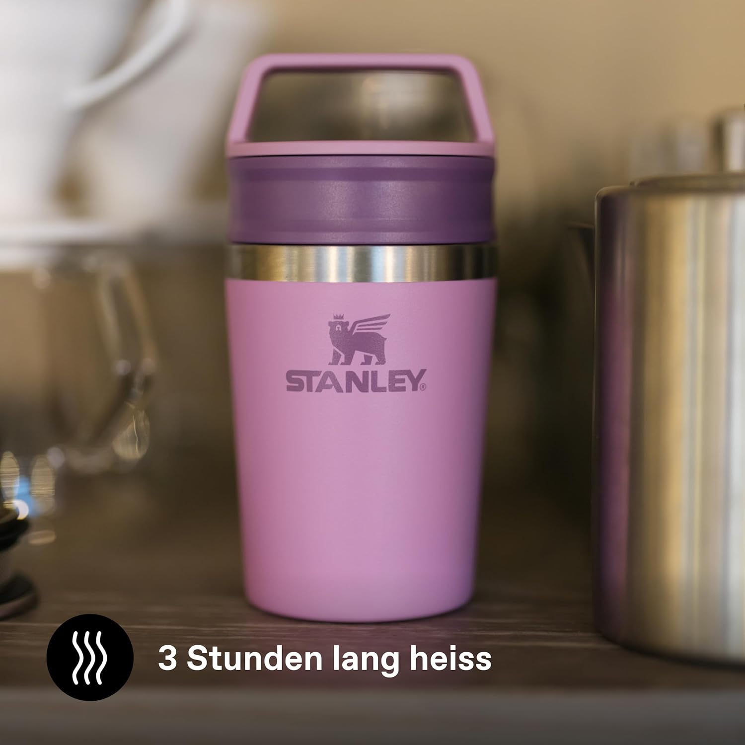 Detalle 2 de STANLEY 1913 Cafe Kaffeebecher To Go 0.23L – Lilac: robust, spülmaschinenfest und mit Tragegriff