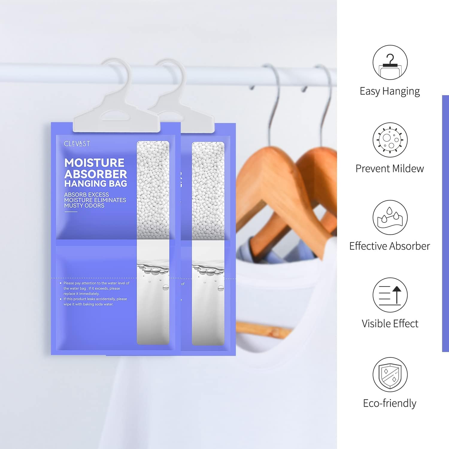 Detalle de CLEVAST 5 Pack Wardrobe Dehumidifier (hanging moisture absorbers, 230g each)