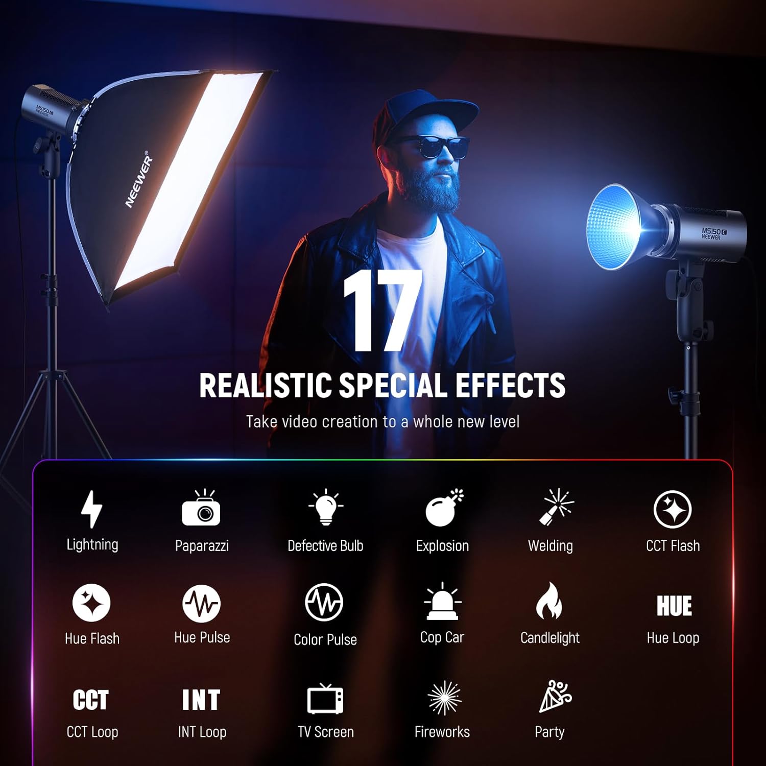 Thumbnail 5 de NEEWER MS150C RGBWW LED Video Light with 2.4G/APP Control (150W Bowens mount)